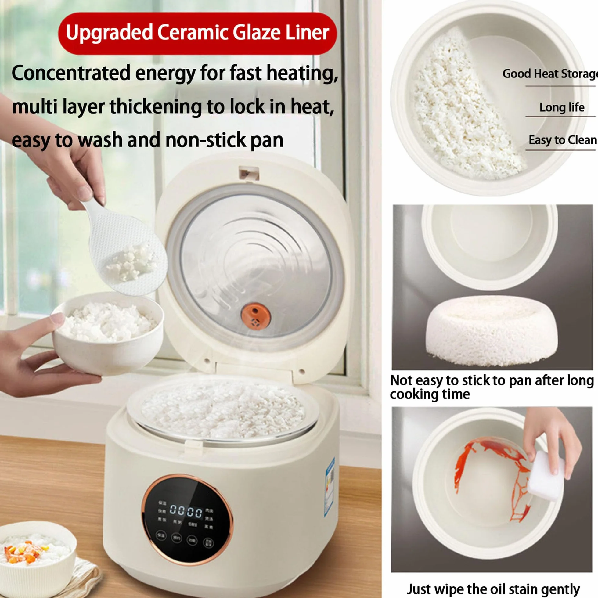 Urządzenie Do Gotowania Ryżu, Parowar 5L Low Carb Z Wielofunkcyjnym Panelem Operacyjnym, 8 Funkcji Gotowania Ryżu, 5L Nieprzywierająca Powłoka Ceramiczna, Do Ryżu Białego, Brązowego, Owsianki