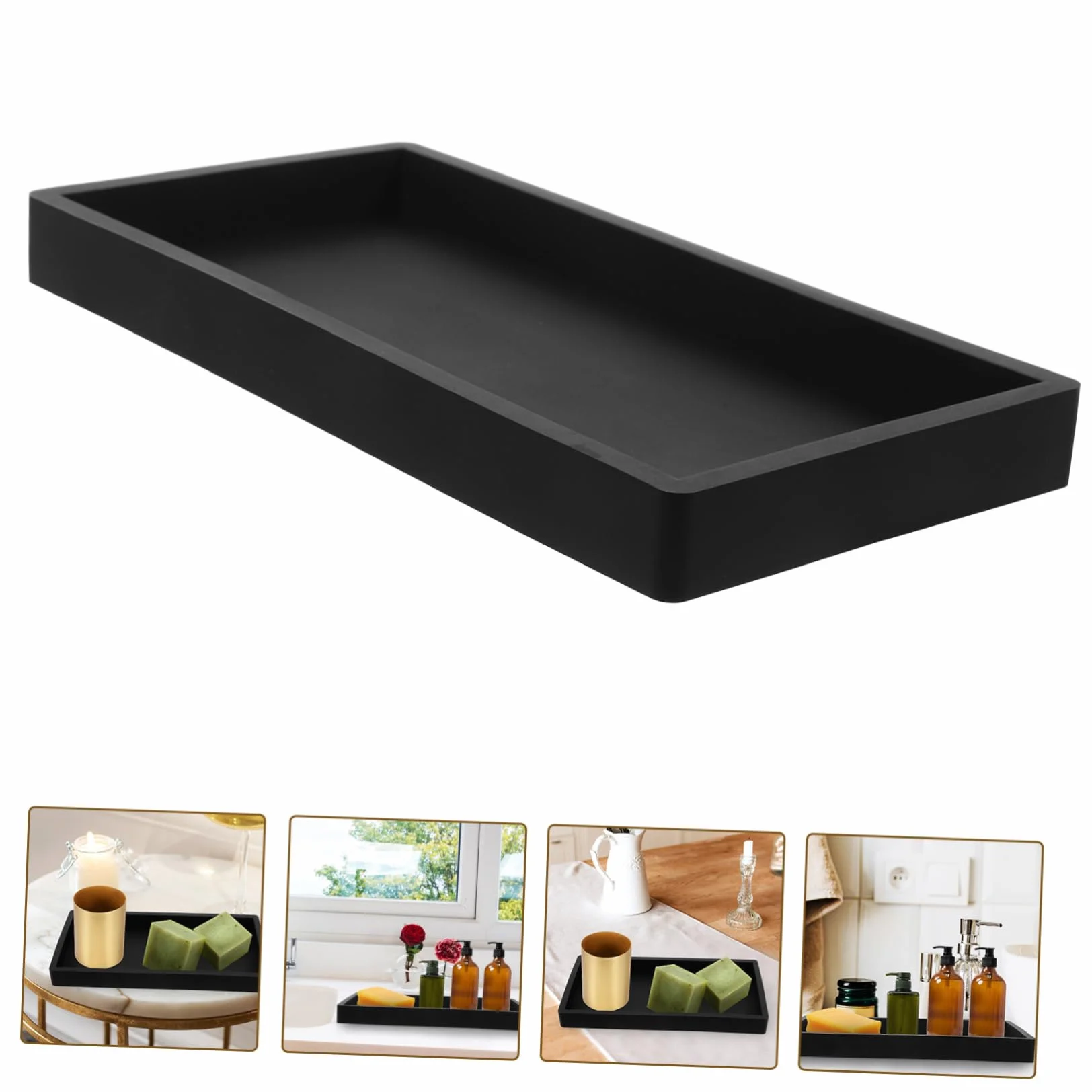 Organizer Silikonowy Kosmetyki i Perfumy Do Łazienki Podstawka Mydło Elegancki Tray Do Przechowywania Blat Antypoślizgowy i Czarne Akcesoria Łazienkowe