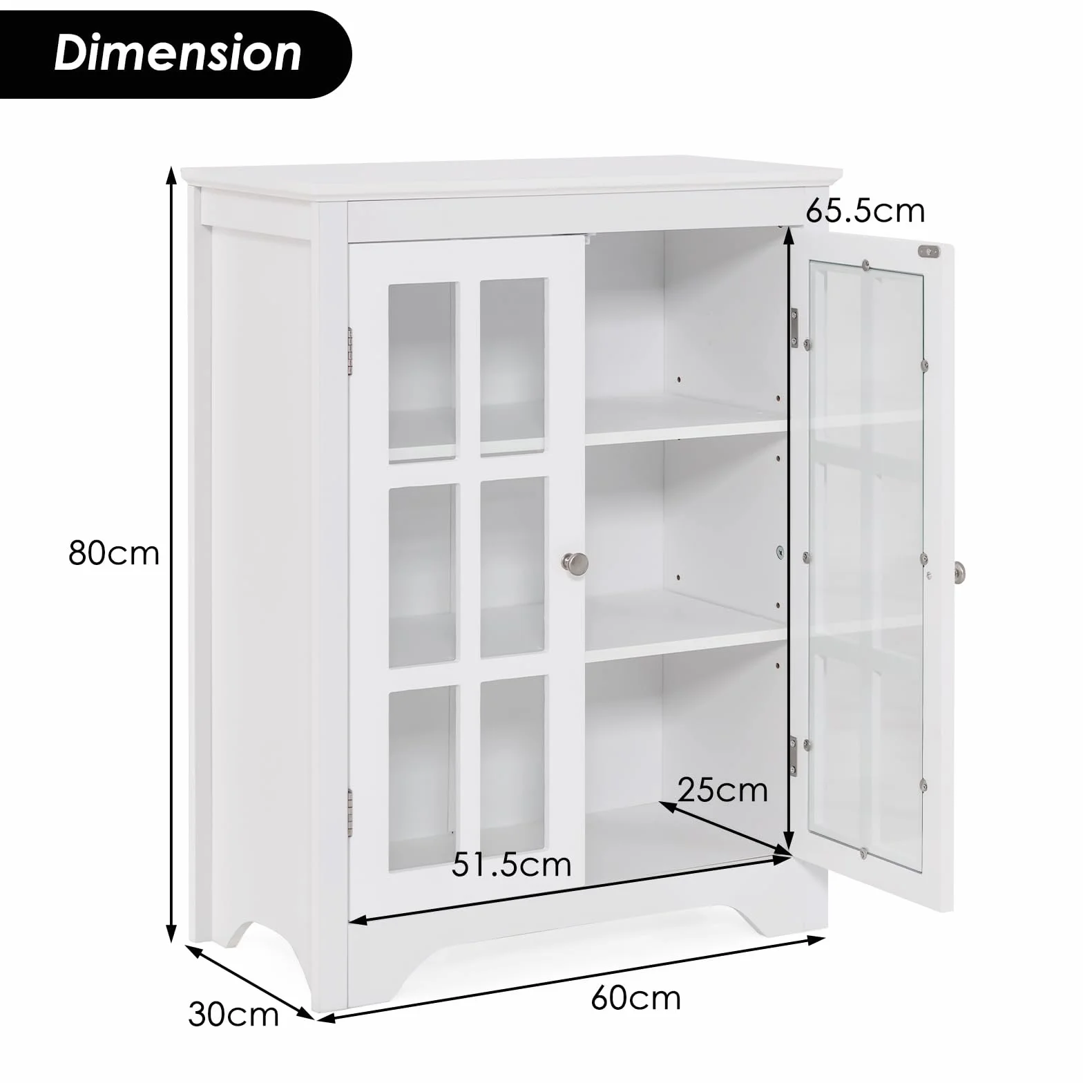 Szafka szklana biała 60x30x80 cm z regulowanymi półkami KOMFOTTEU