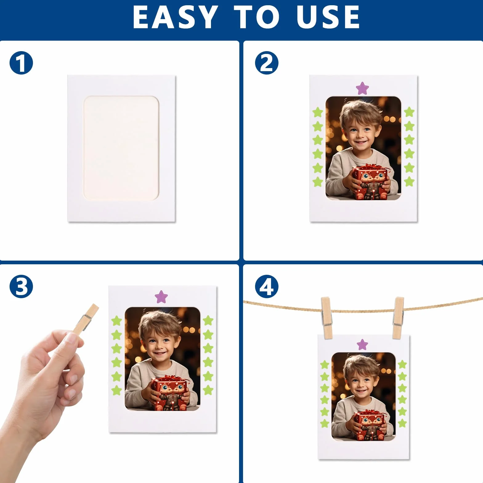 Ramka na zdjęcia wisząca dekoracja ścienna 6 cali DIY papierowa z naklejkami i piórem