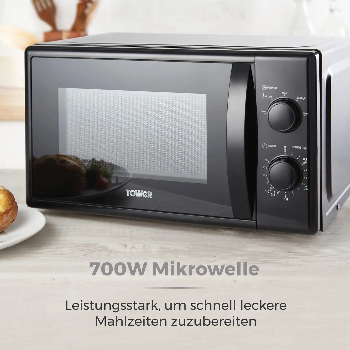 Tower Mikrofalowy z 5 Moc Poziomy oraz 35 Minuta Timer, 20 Litr Pojemność, 700 Watts, Czarny