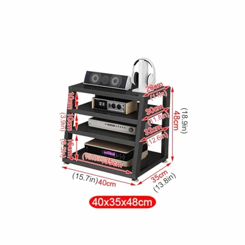 4-poziomowy stojak na multimedia, wielofunkcyjny stojak na audio/wideo z drewnianymi półkami, na projektor, konsole do gier i sprzęt stereo, elegancka, otwarta szafka do przechowywania, 40 x 35 x 48