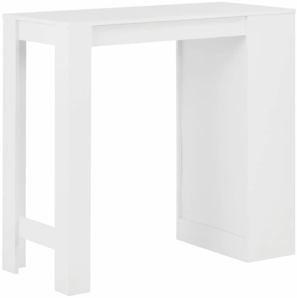Stół barowy z regałem, biały, materiał drewnopochodny, 110 x 50 x 103 cm, stabilny, nie zajmuje dużo miejsca, nowoczesny do kuchni, jadalni, salonu, z 3-stopniowym regałem do przechowywania
