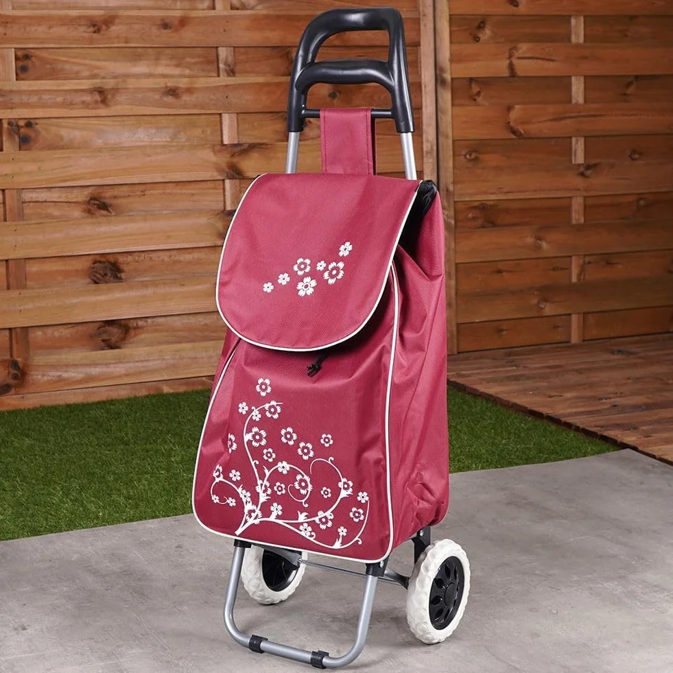 Wózek na zakupy, wózek na zakupy, torba na zakupy na kółkach, kolor czerwonego wina, 30 l, 25 kg
