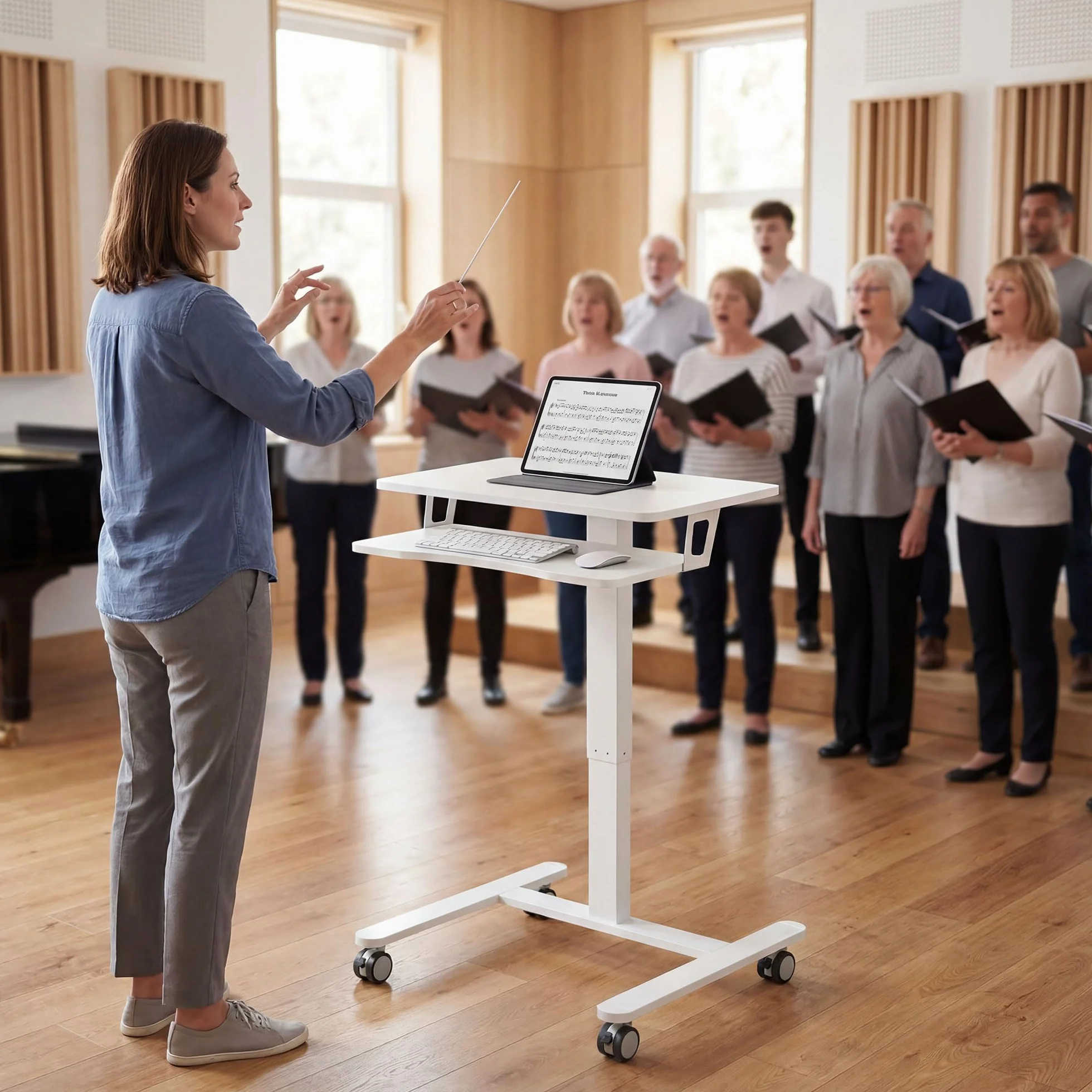 HOMCOM Stolik pod laptopa z regulacją wysokości, pneumatyczny z kółkami, półka na klawiaturę, 71-107 cm, mobilny stolik pomocniczy, biurko na sofę, łóżko, do biura, 65 x 60 cm, biały