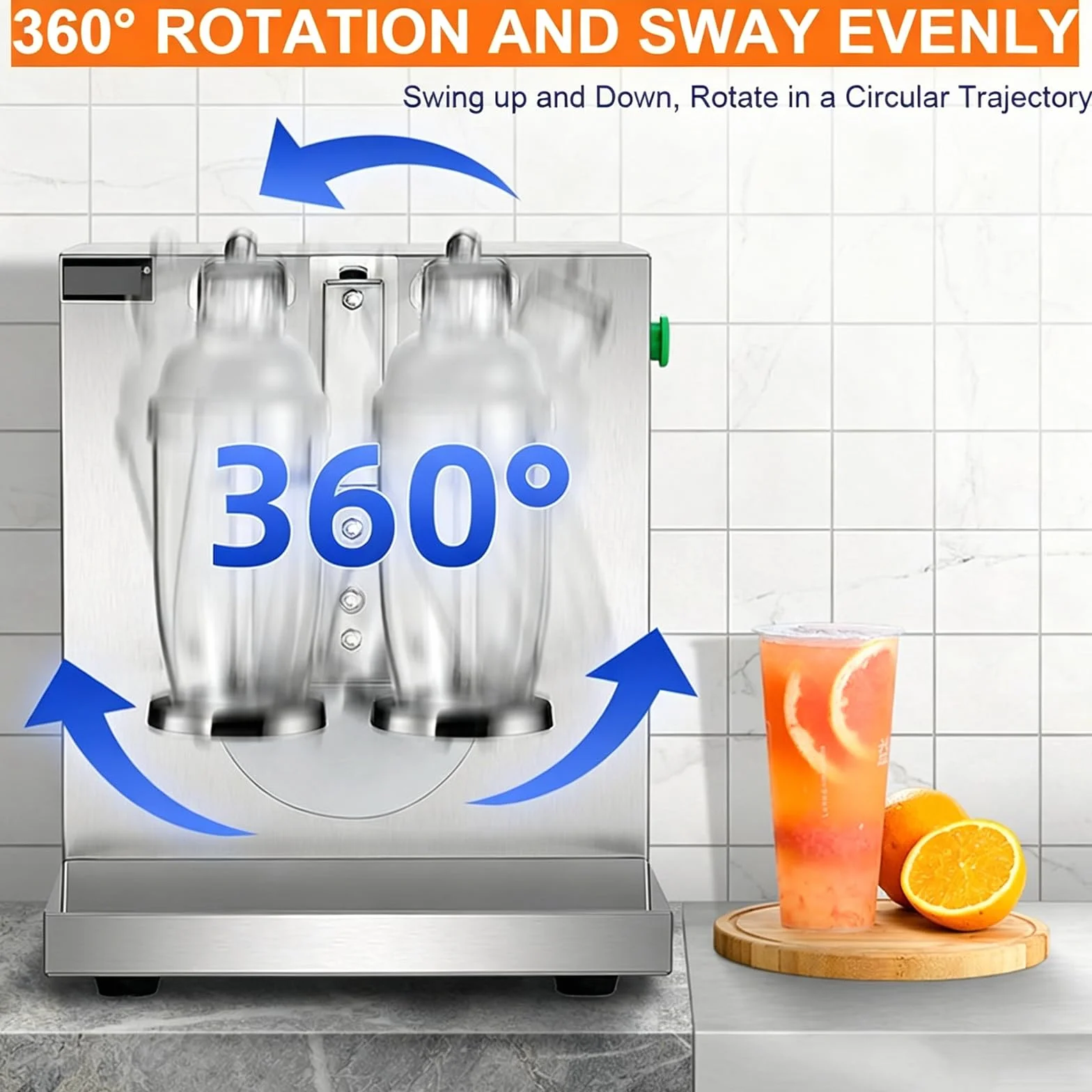 Elektryczny wytrząsacz do herbaty bąbelkowej, automatyczne mieszanie 360° z podwójną ramą, zawiera 2 kubki PC o pojemności 1000 ml, trwała stal nierdzewna do Boba i napojów
