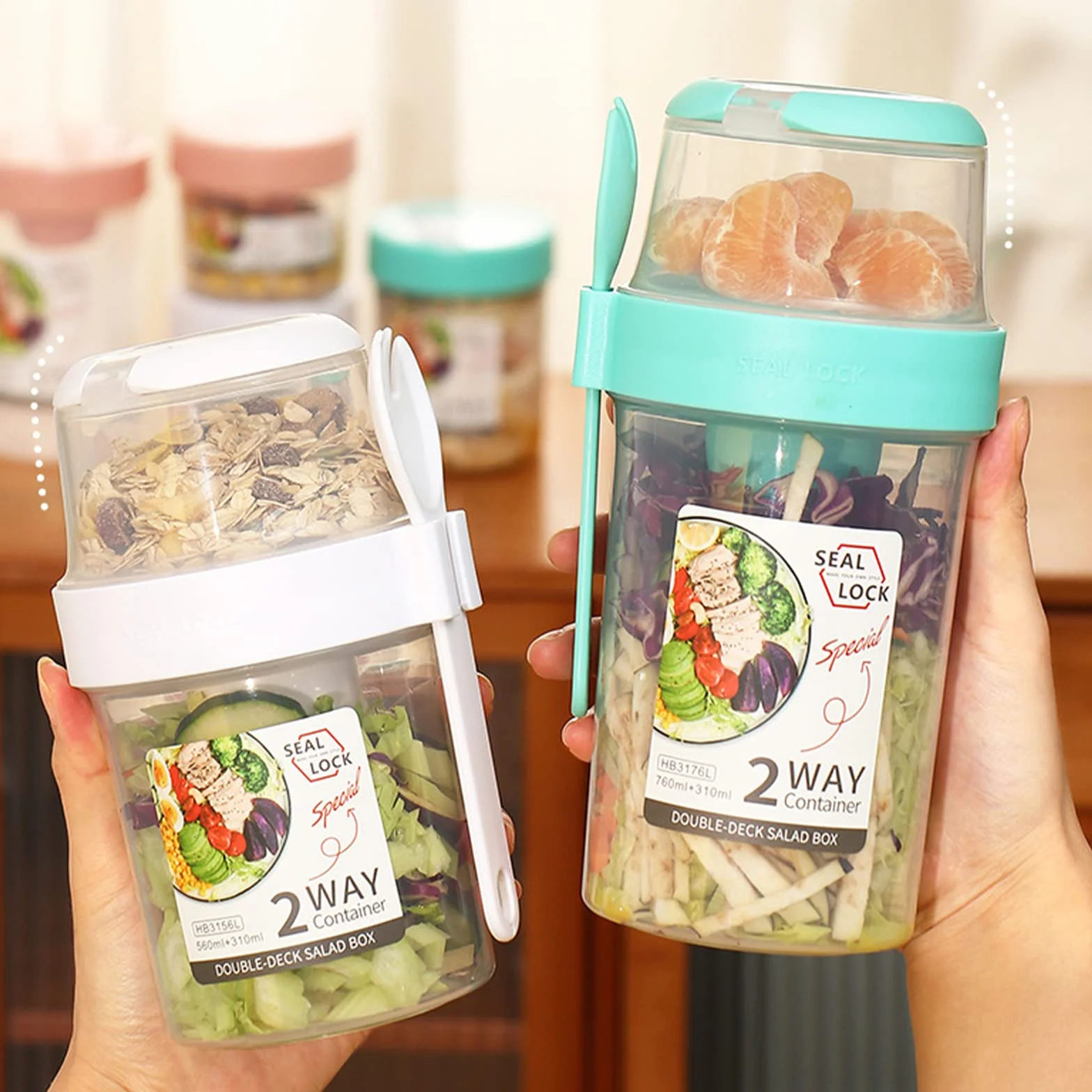 BestAlice Keep Fit kubek do sałatek z widelcem i sosem do sałatek, 760 ml, przenośny pojemnik na sałatkę z owocami i warzywami