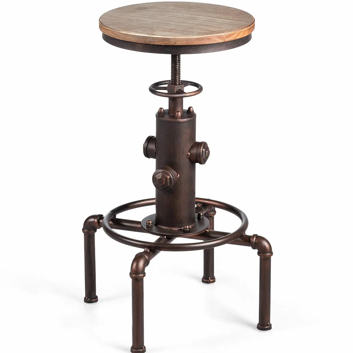 COSTWAY Stołek barowy z regulacją wysokości 59,5-75 cm drewno metal podnóżek płyta sosnowa vintage