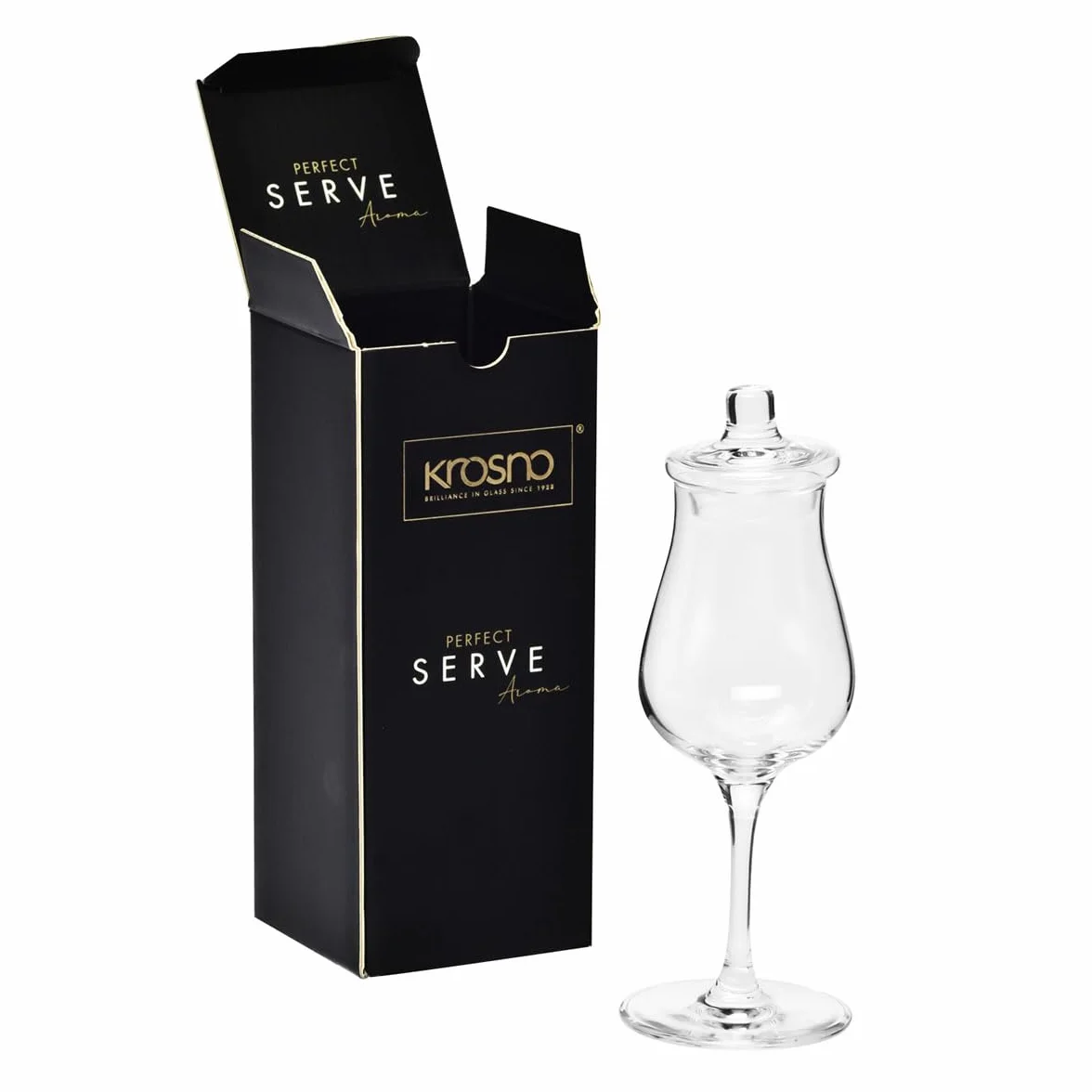 KROSNO | Degustacyjny kieliszek do whisky i szkockiej | Pojemność 110 ml | Kolekcja Perfect Serve Aroma| Produkcja ręczna | Ze szklaną przykrywką | Bezołowiowe szkło kryształowe | Mycie ręczne