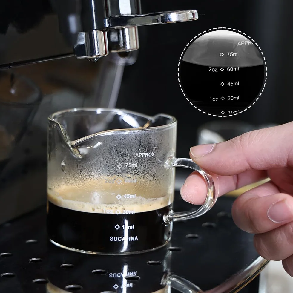 HOTUT Szklanka do espresso 75 ml, 2 szt. podwójna wylewka, kubek do nalewania w kształcie litery V ze skalą, miarka do domu, biura, kawiarni