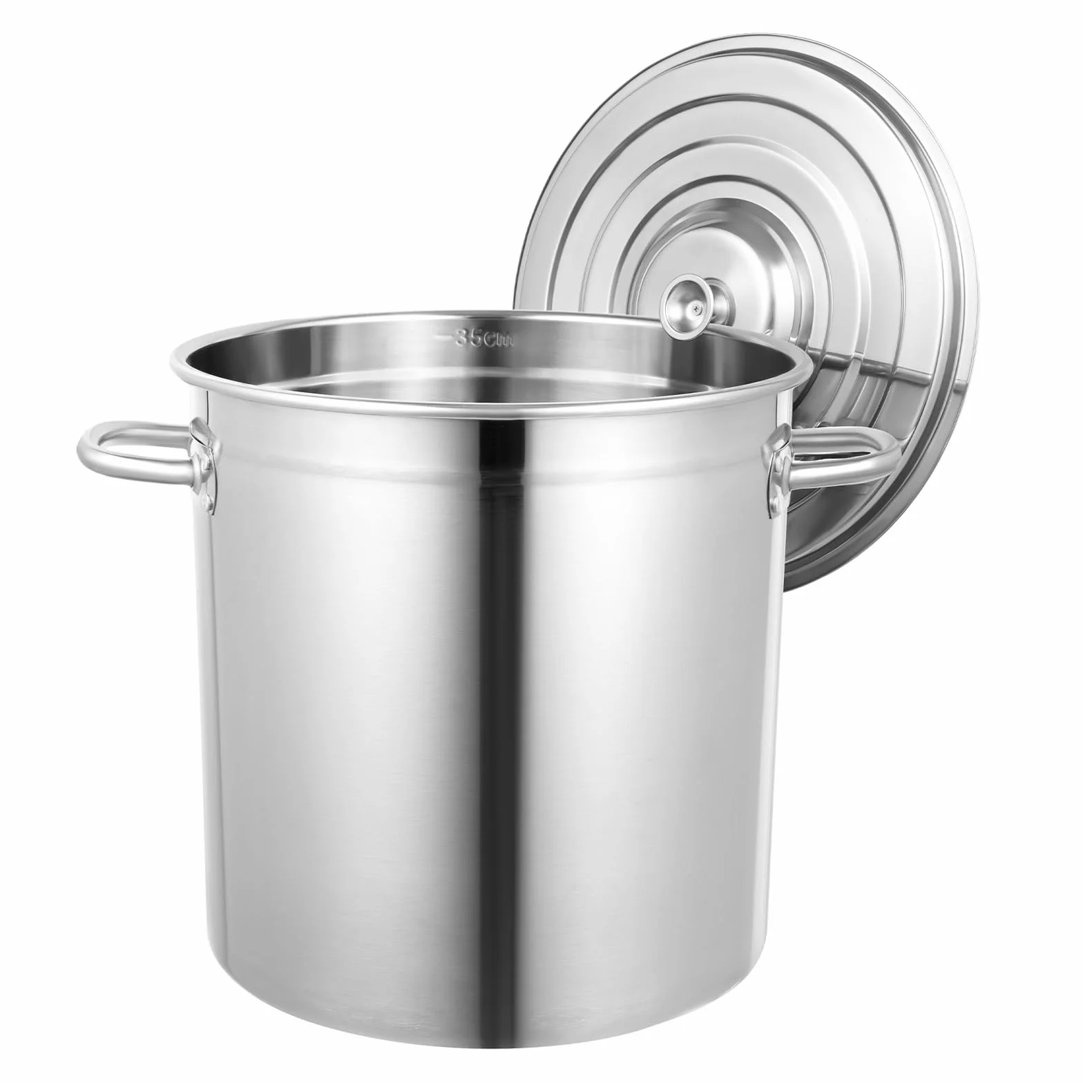 Duży garnek do zupy ze stali nierdzewnej, 35 l, stal nierdzewna 201, grubość płyty 1 mm, gulasz uniwersalny z uchwytami z zimnego metalu, pokrywka do wszystkich rodzajów kuchenek, duży zestaw garnków