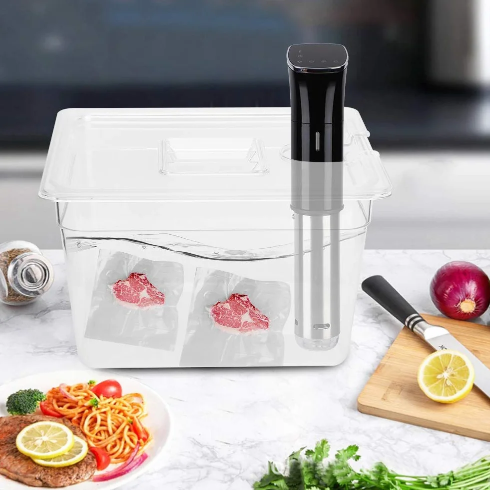 Składany Pojemnik Sous Vide z pokrywą na Zawiasach 11L pojemność 265x325x200mm Rozmiar Spożywczy PC materiał do Cyrkulatora Kuchenka Kulinarna