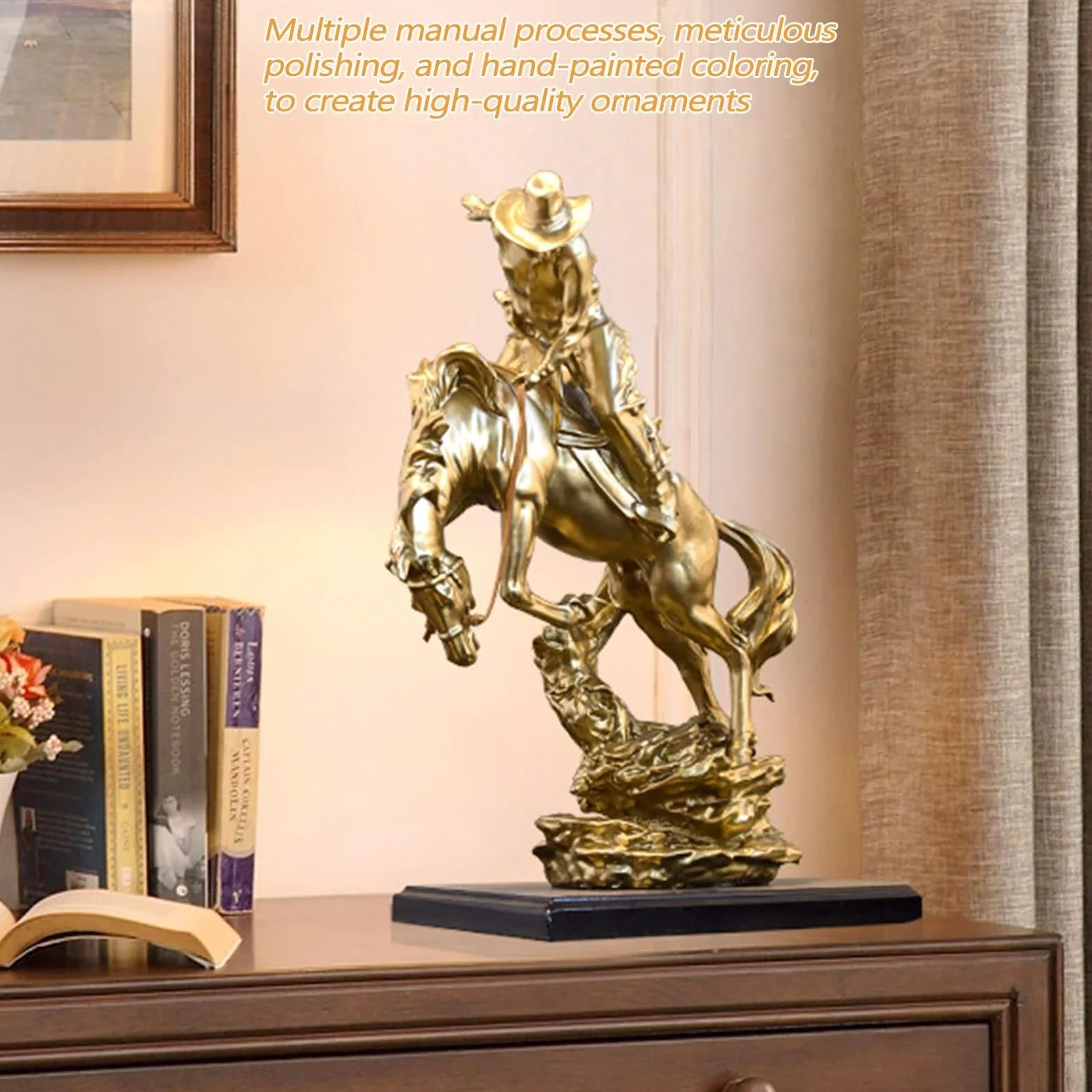 Dekoracja biurka Artystyczna Statua - Rzeźba Ornament - Zachodni Kowboj Jeżdżący Konia Statua Rycerza Wojownika Figurka Kolekcja Żywicy Bucking Bronco Statua, Figurka artystyczna Prezenty
