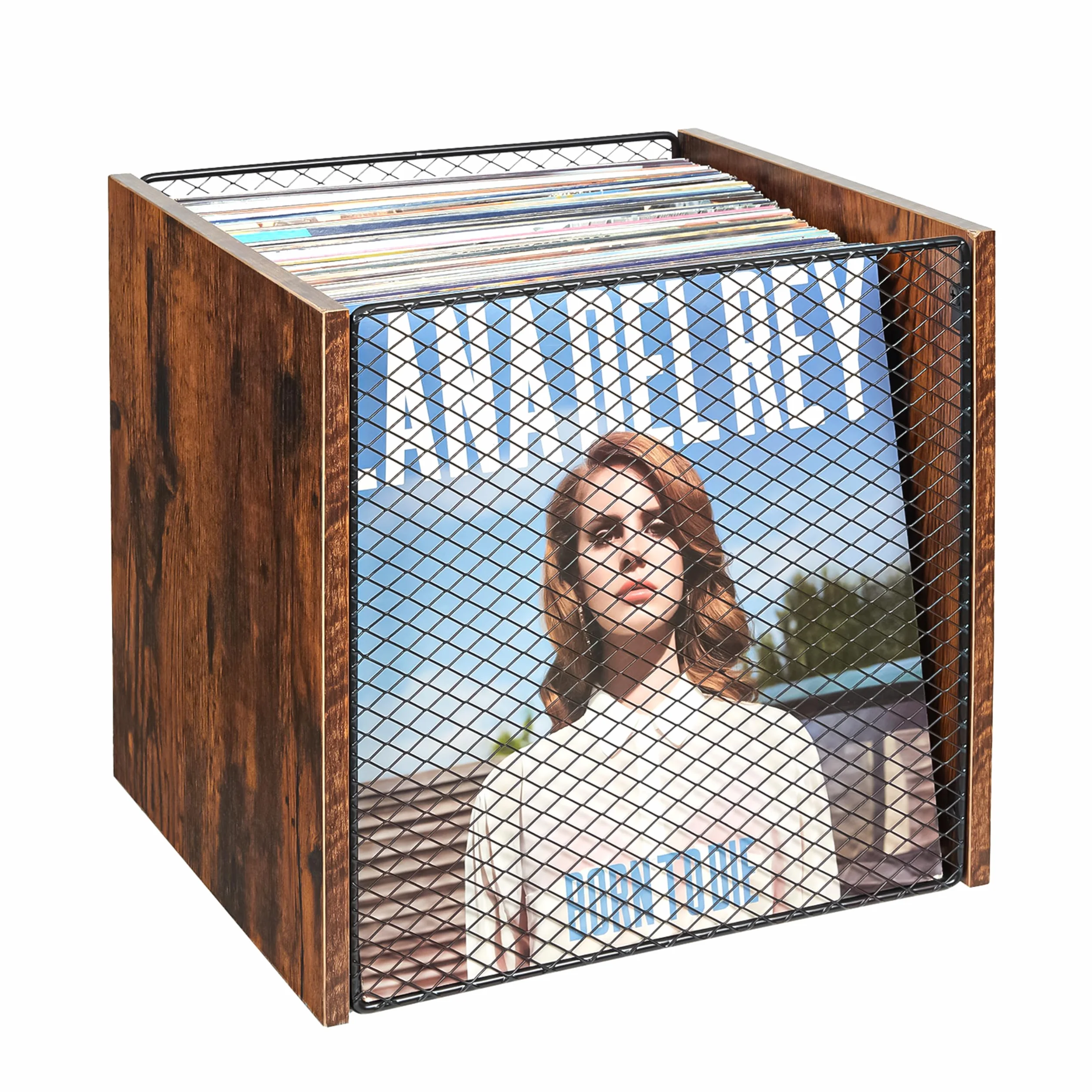 Stojak na płyty półka płyta winylowa przechowywanie meble wizualizacja album pudełko do przechowywania kostka naturalny drewniany organizer skrzynia DIY można układać w stos 55-60 szafka na płyty