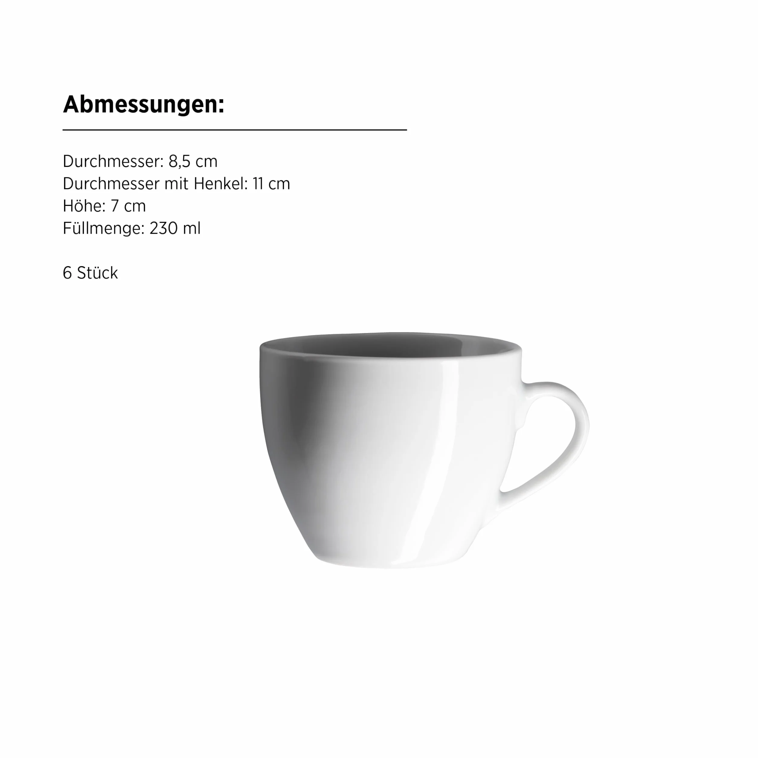 MÄSER, Seria Barca, zestaw filiżanek do kawy dla 6 osób, filiżanki do kawy z białej porcelany, proste, eleganckie, ponadczasowe, porcelanowe, białe