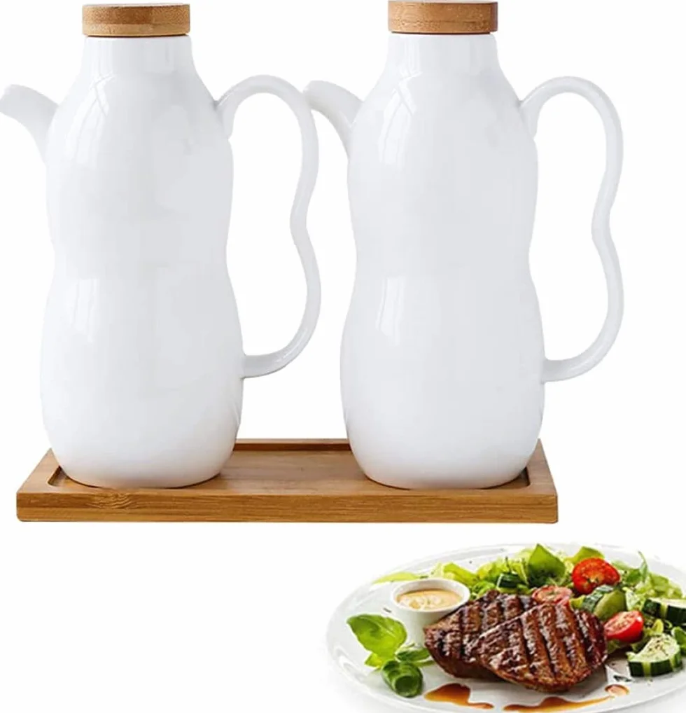 Dozownik oleju ceramiczny słoik butelka dozownik oleju lub octu oliwa z oliwek sos naczynia kuchenne 500 ml biały 2 szt