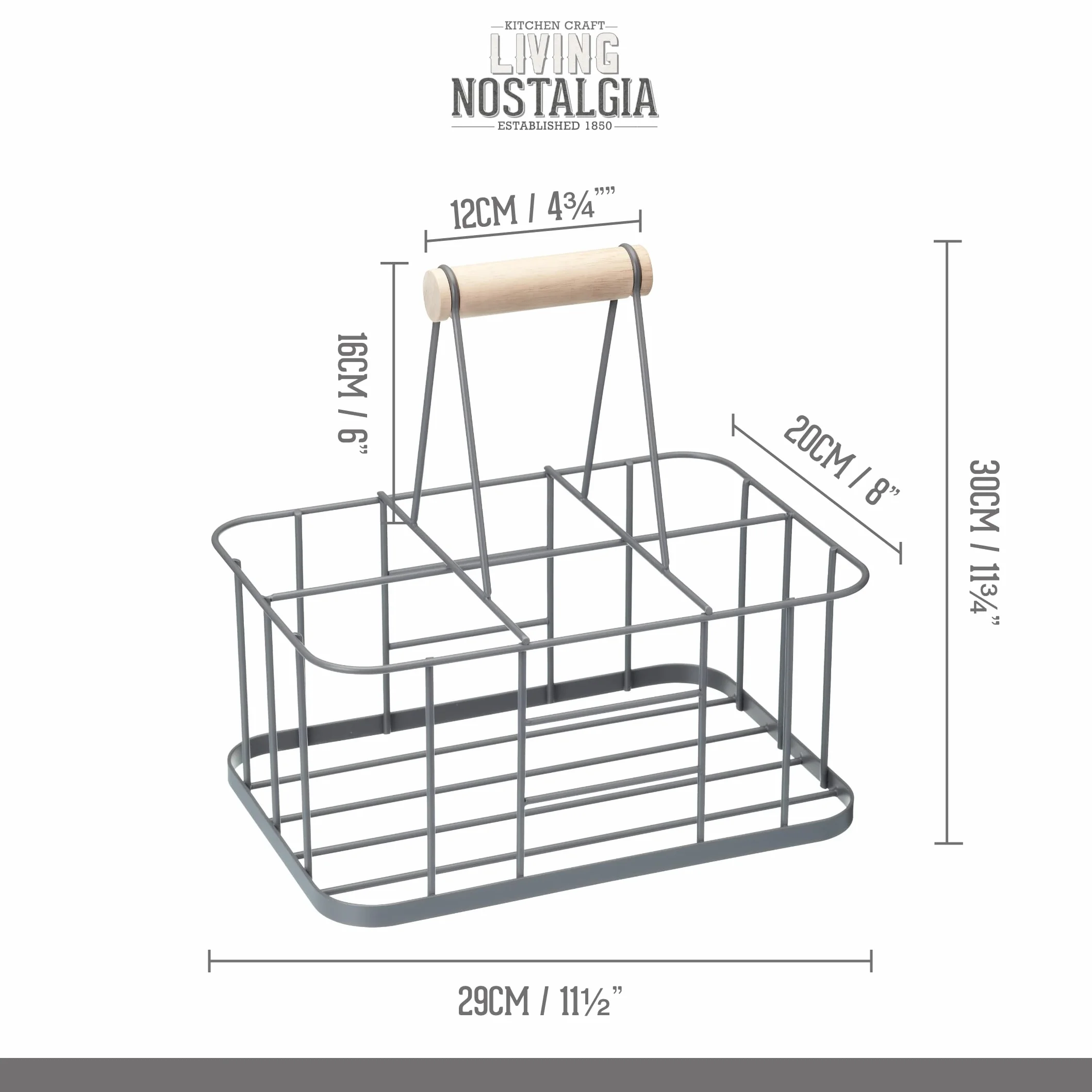 KitchenCraft Living Nostalgia, Druciany Koszyk na Butelki Mleka, 29 × 20 × 13 cm - Kolor Szary