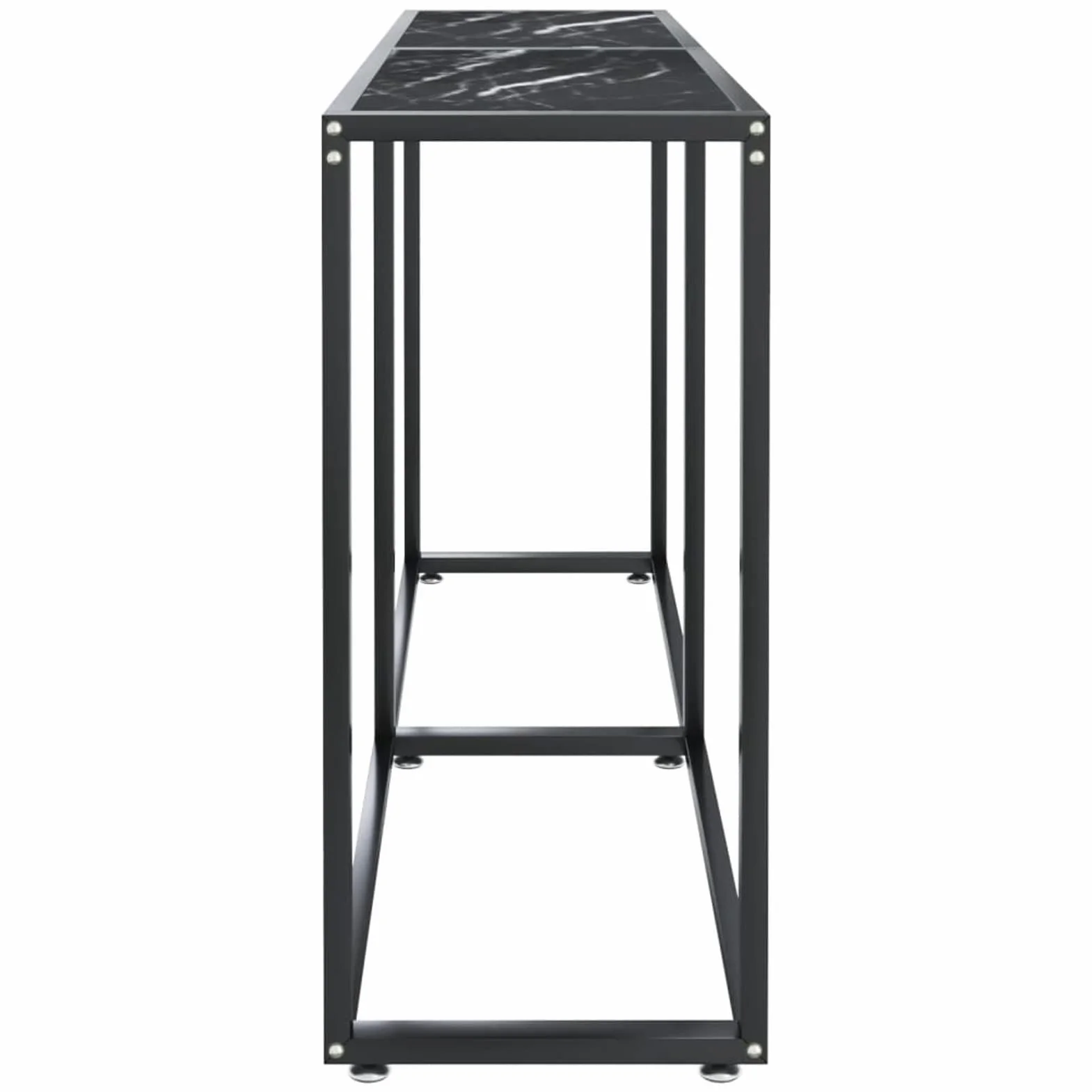 Stół konsolowy czarny marmur 140 x 35 x 75,5 cm szkło hartowane, stolik konsolowy do przedpokoju, wąski stół wejściowy z szufladą i półkami do przechowywania, stolik do sofy do małych