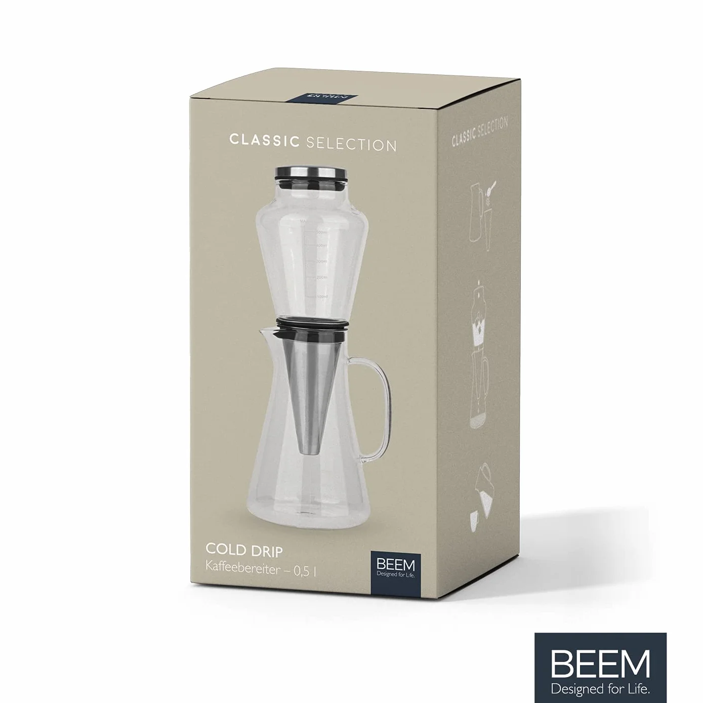 Beem Cold Drip zaparzacz do kawy na 0,5 l szkło borokrzemowe/stal szlachetna srebrno-przezroczysty, wymiary: 14 cm x 12,5,5,cm x 33,4 cm, 03075