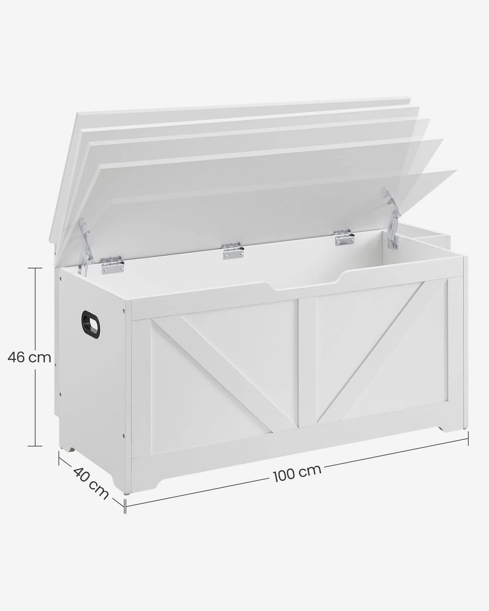 VASAGLE LSB060T14 Skrzynia do przechowywania, pudełko na koc z 2 zawiasami bezpieczeństwa, ławka do przechowywania butów, styl wiejski, 40 x 100 x 46 cm, do przedpokoju, sypialni, salonu, biała