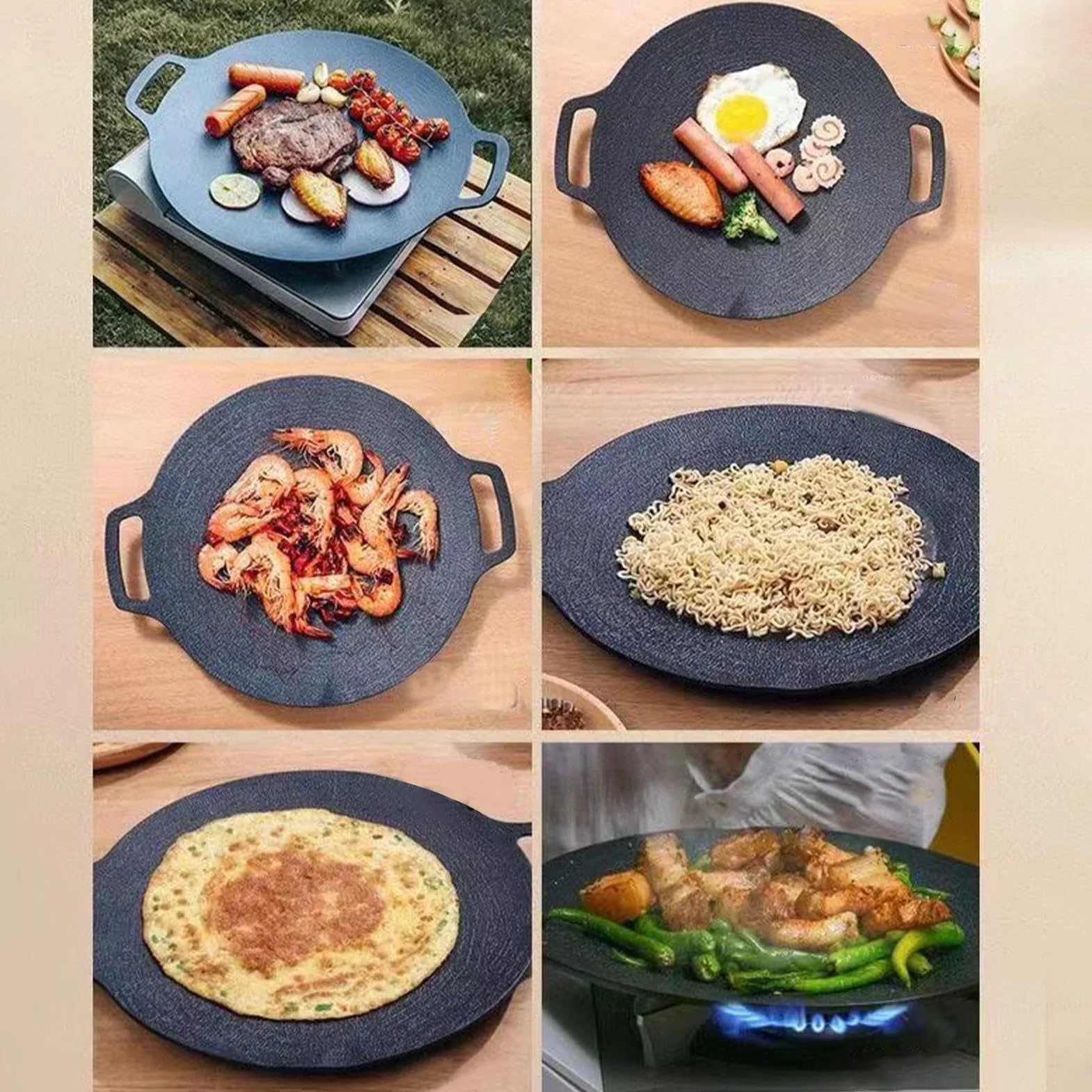 Koreańska patelnia grillowa - nieprzywierająca patelnia z uchwytami - zawiera rękawiczki i pęsety - idealna do naleśników, mięsa i żeber - Tial Kitchen sils