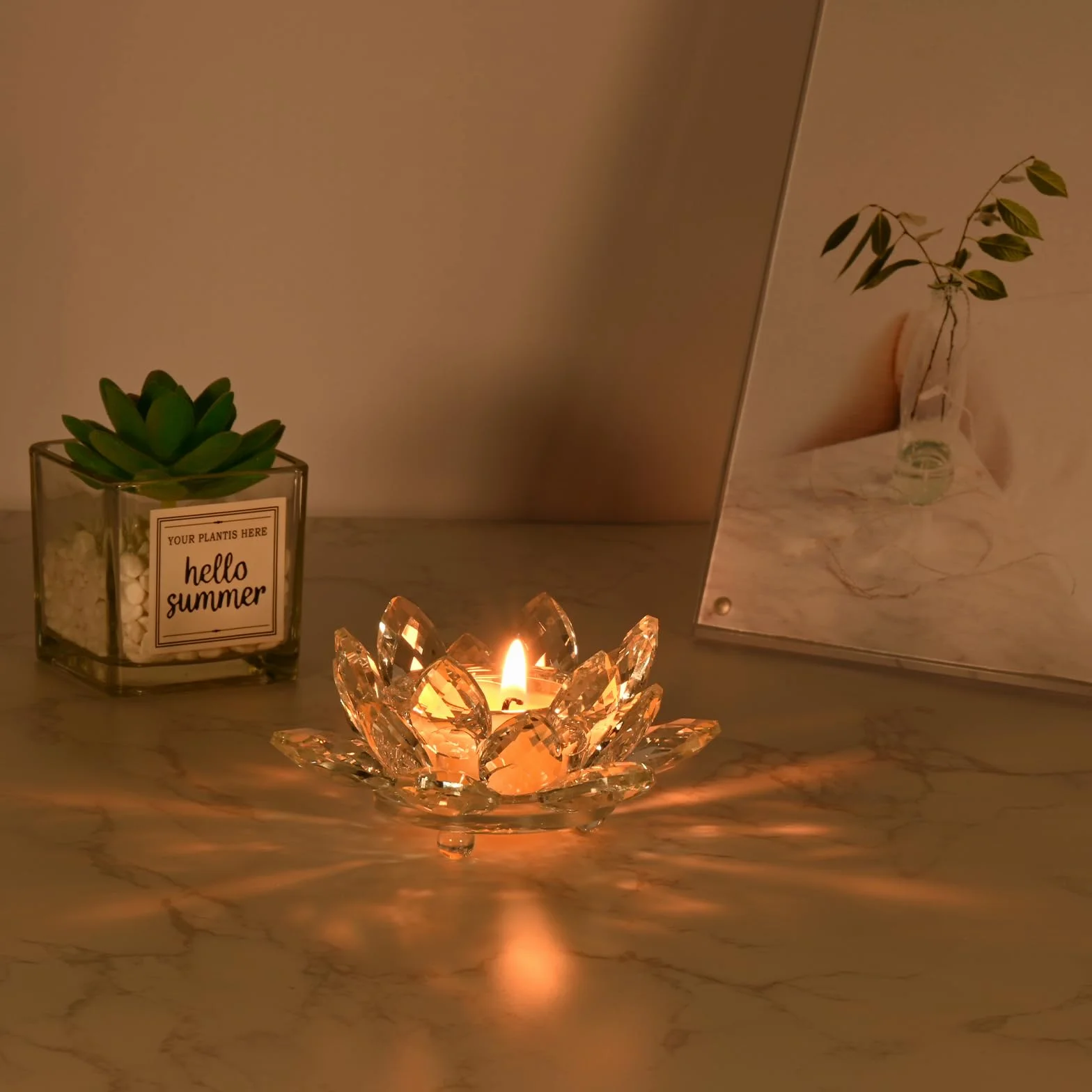 Kryształowy Świecznik na Tealighty, Świecznik w Kształcie Kwiatu Lotosu na Świeczki Tealight do Dekoracji Świątecznych, na Wesela i Przyjęcia w Domu (2)