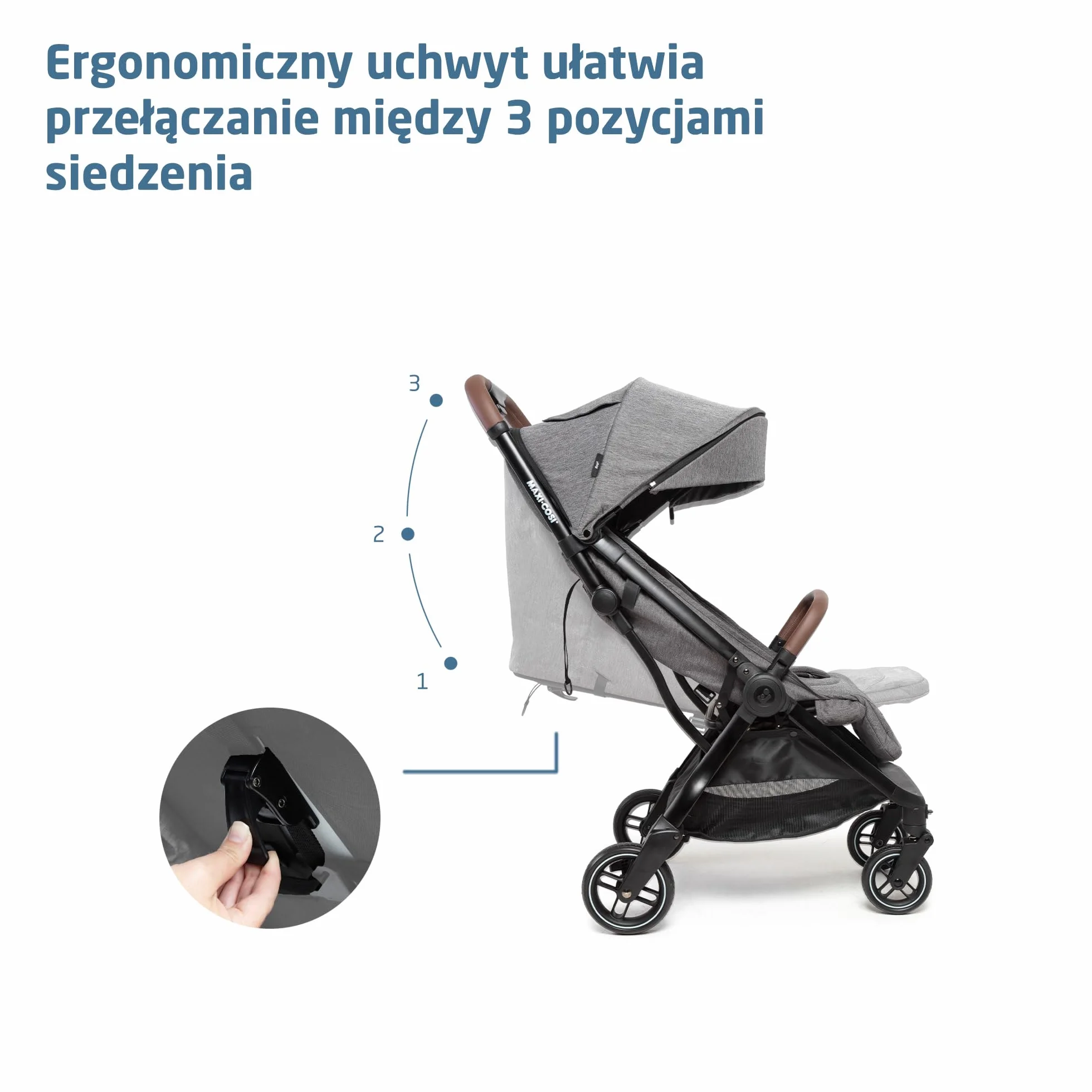 Maxi-Cosi Eva3 Wózek, 0-4 Lat, 0-22 Kg, Lekki i Kompaktowy Wózek dla Niemowląt, Rozkładanie do Pozycji Leżącej, 3 Ustawienia Odchylenia, Automatyczne Rozkładanie, Pasek, Select Grey