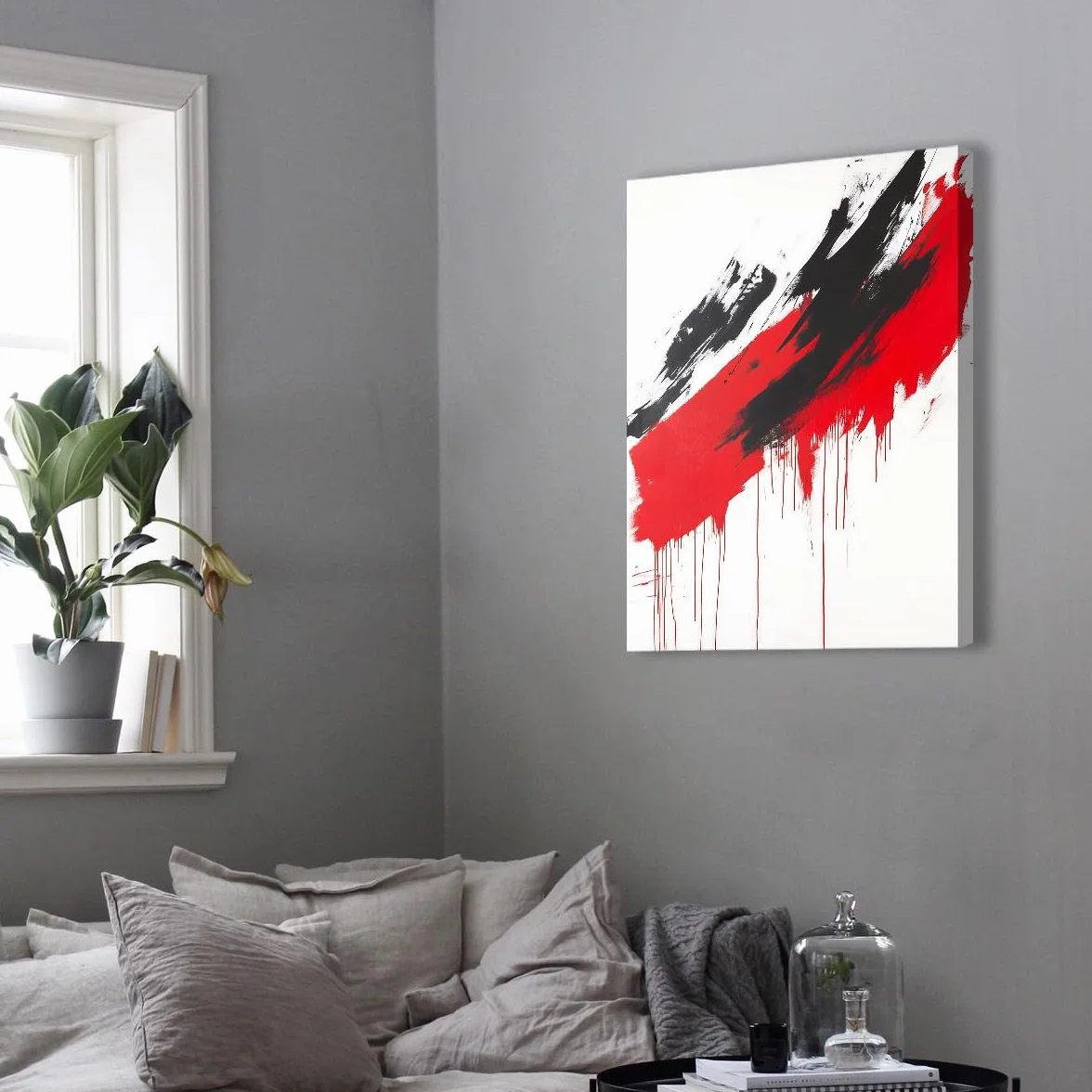 Via Vela Czerwone i czarne abstrakcyjne pędzle płótno ścienne kapiąca farba plakat nowoczesny druk ścienny do wystroju wnętrza wejścia 90x120cm