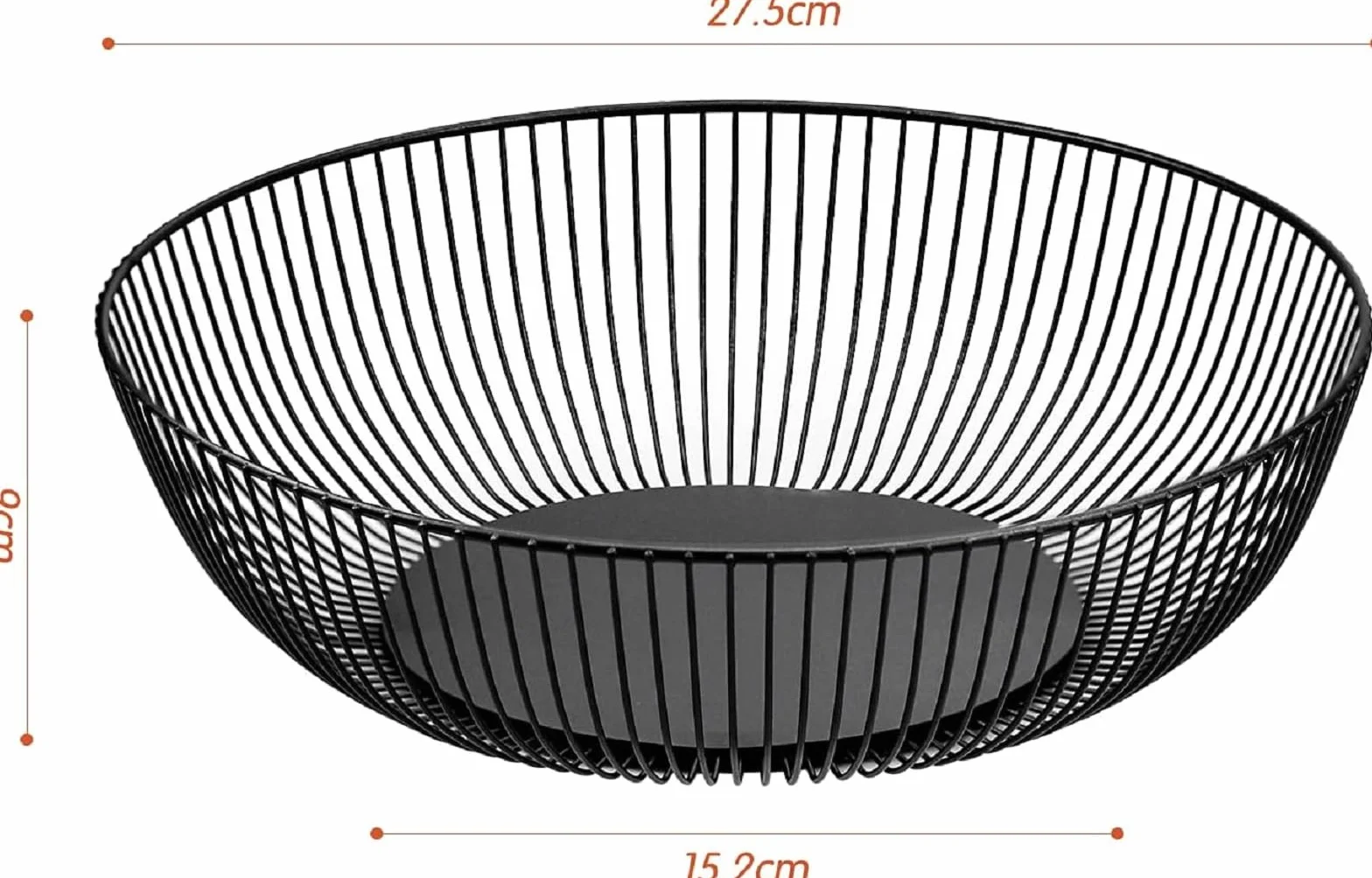 CHJIEJIE XIALINBUY Miseczki na owoce, metalowy drut, czarny, 27,5 x 9 cm, kosz na owoce, z metalu, zaokrąglone wzornictwo, ażurowe przechowywanie warzyw, owoców, chleba