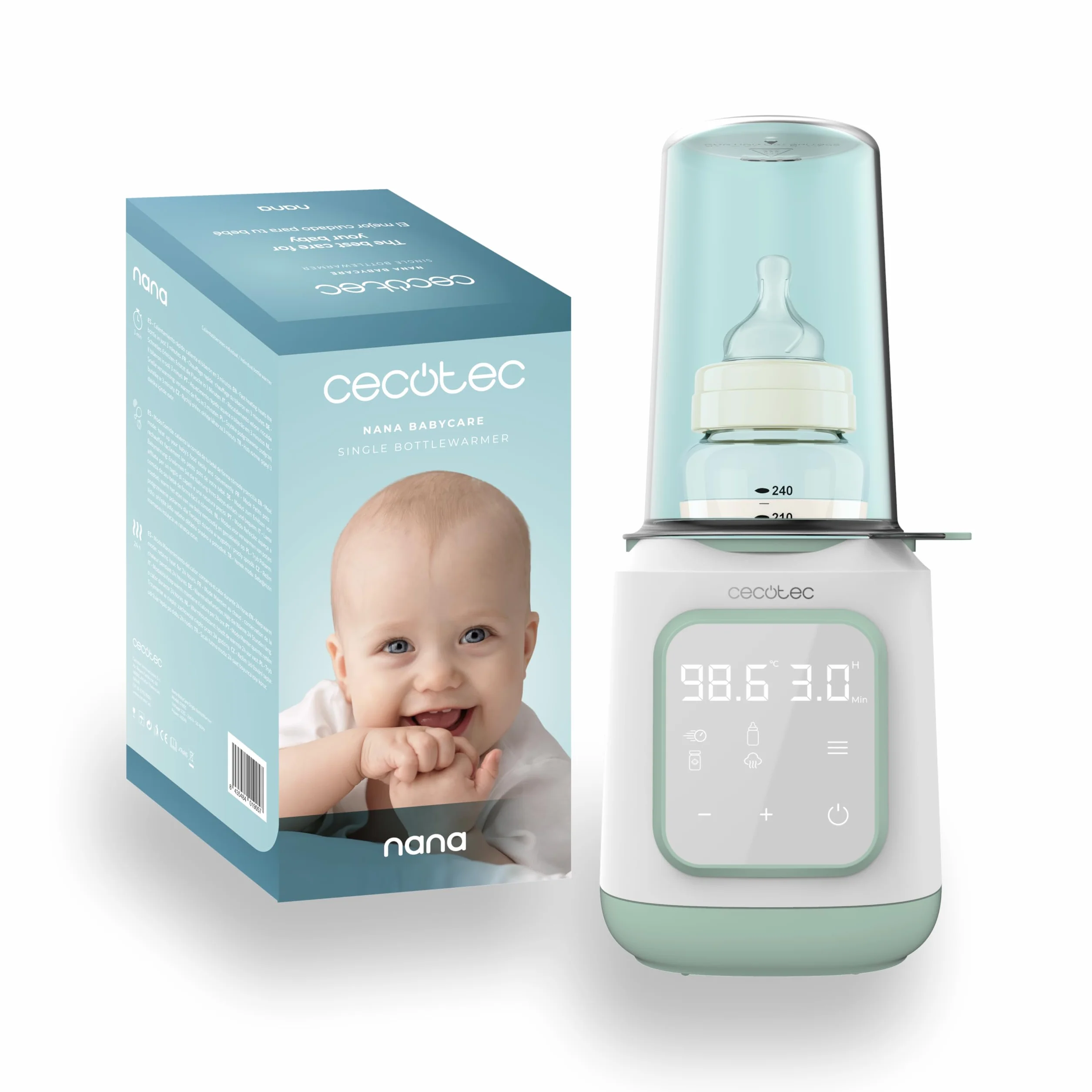 Cecotec Podgrzewacz do butelek - sterylizator do butelek Nana BabyCare Single BottleWarmer, 4 tryby, kosz na butelkę, nie zawiera BPA, bezpieczny do przechowywania wody, mleka i żywności