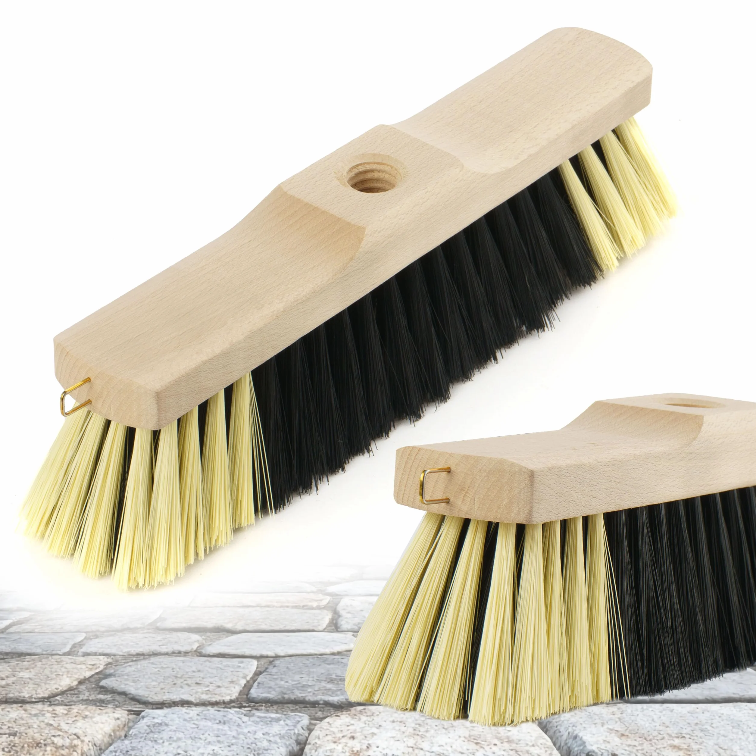 Miotła z Włosia PCV Głowica miotły 40cm Zamiatacz Szczotka do Każdej Powierzchni Oprawa Drewniana Miotła Bez Kija Otwór 1,5cm Odporny na Zniekształcenia i Warunki Atmosferyczne Materiał