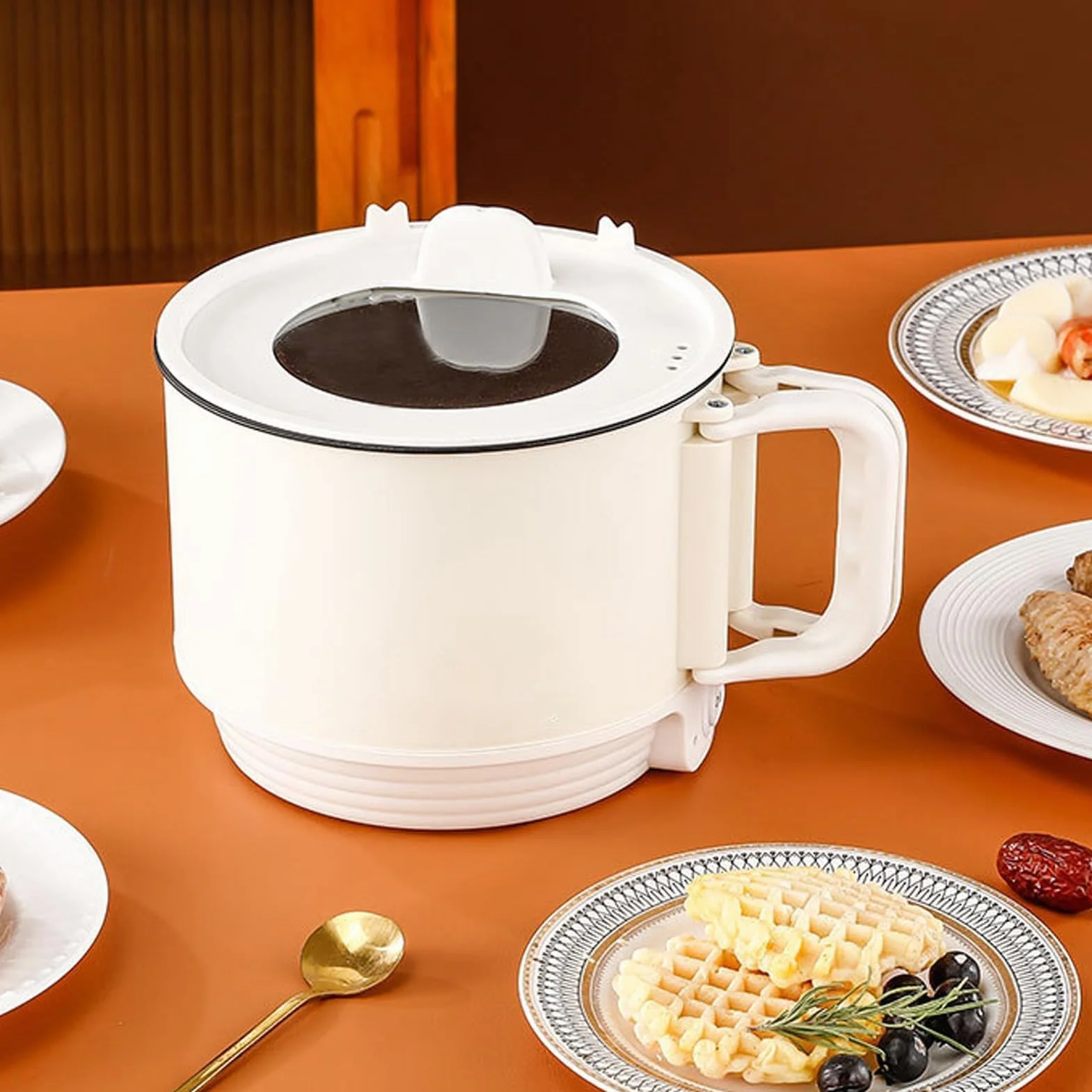 Elektryczny Hot Pot, 1,8 L Pojemno??, 2 Biegi Regulacji, Przeno?ny, Pow?oka Nieprzywieraj?ca, Mini Kuchenka do Ramen, Makaronu, Zupy, Stek¨®w, Jajek, P?atk¨®w Owsianych, Bia?y