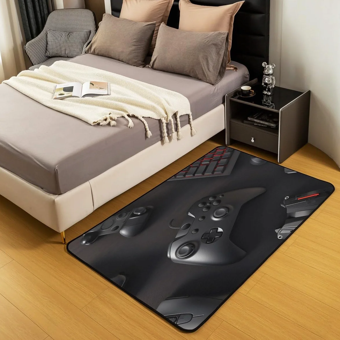 Loussiesd Dywan do salonu dla graczy, 100 x 150 cm, gamingowy dywan akcentujący dla chłopców, dziewcząt, nastolatków, nowoczesny kontroler konsoli do gier, wewnętrzna mata podłogowa, joystick, ziemia,