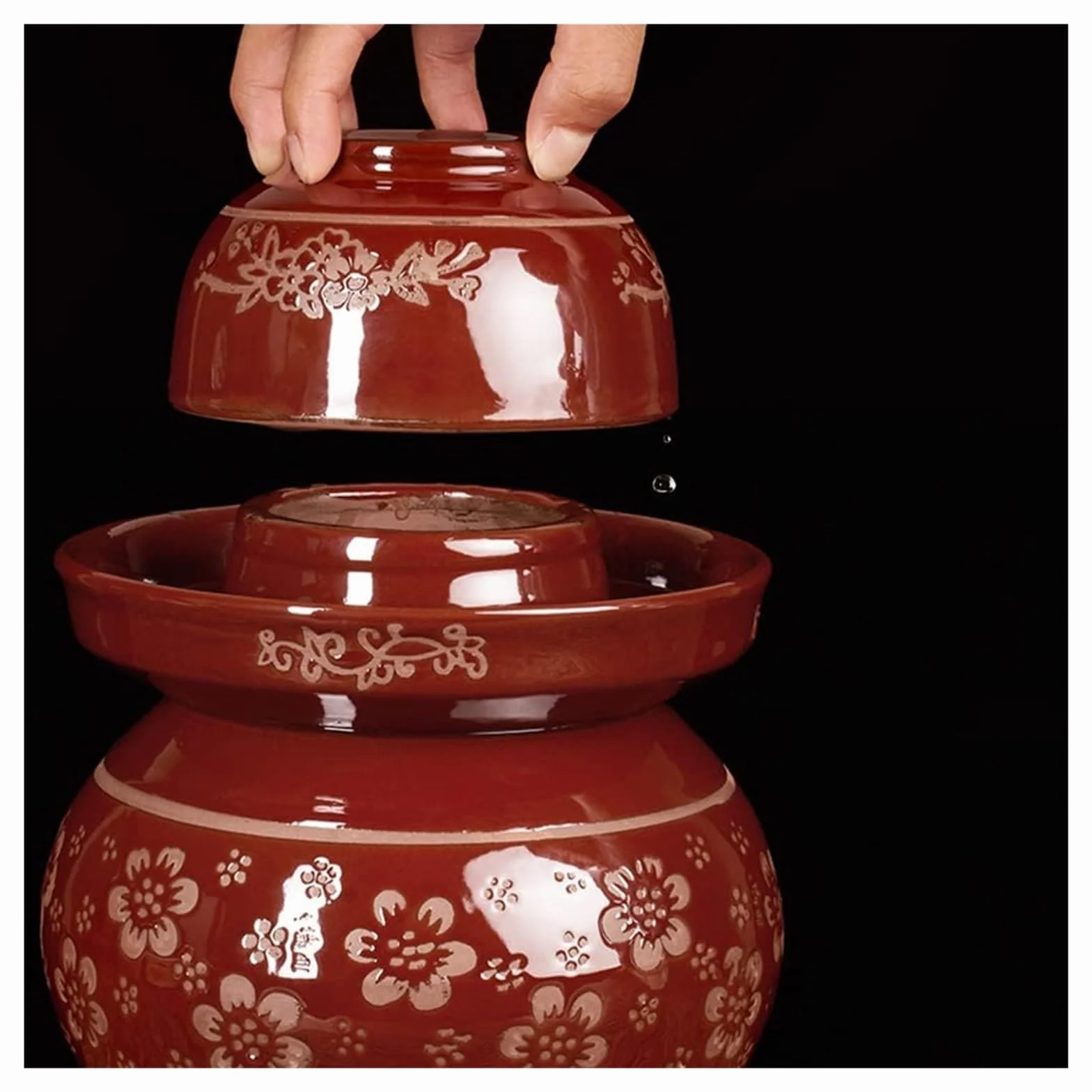 Ceramiczny słoik na ogórki z pokrywkami, duży tradycyjny chiński porcelanowy słoik na ogórki, ceramiczny garnek do fermentacji z pokrywką z uszczelką wodną (6 l)(2.5L)