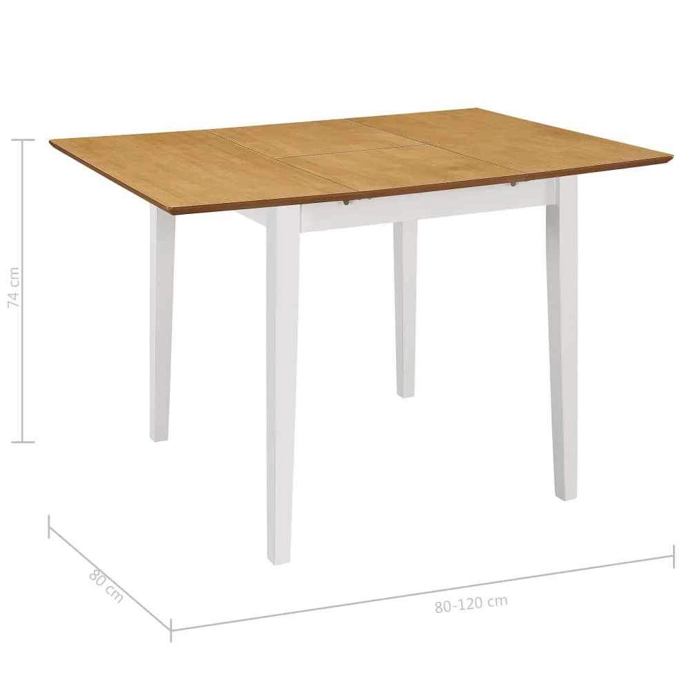 Stół do jadalni wysuwany biały 80-120 x 80 x 74 cm, wytrzymały blat z płyty MDF z fornirem gumowym, stelaż z litego drewna, uniwersalny stół do jadalni, nowoczesny i oszczędzający miejsce dla