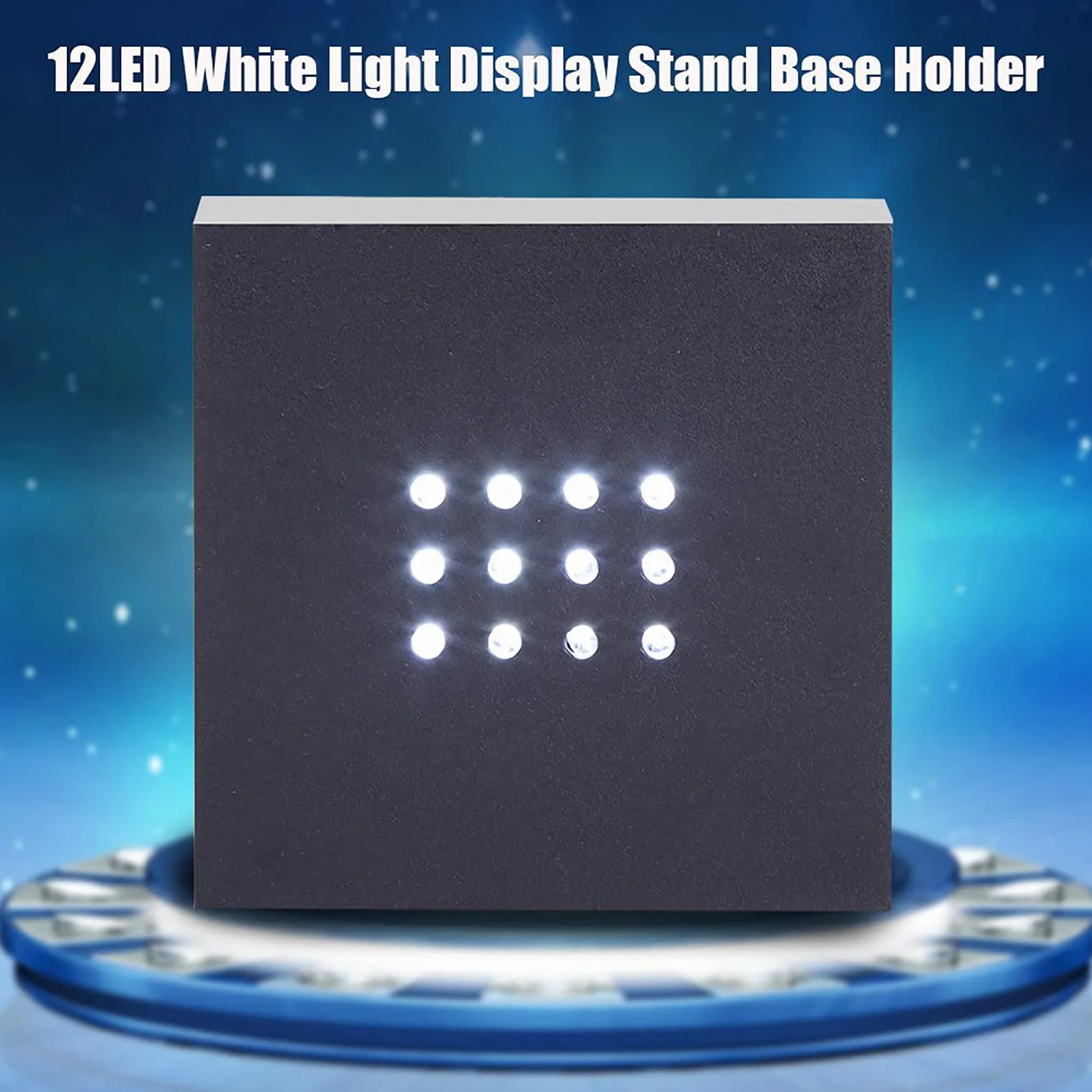 Lekki Statyw do Wyświetlacza Kryształowego Podstawa Oświetleniowa Czarny 10 × 10 × 6 12 Diod LED Podstawa Stojaka z Białym światłem do Sztuki Kryształowej