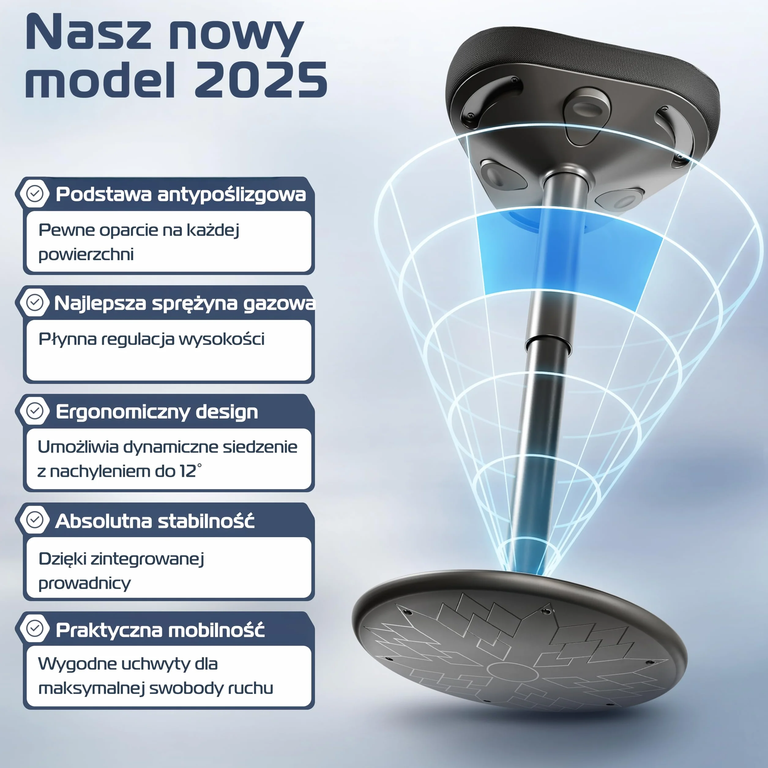 CLOUVOU Nexus Taboret ergonomiczny [ORIGINAL] Taboret regulowany w zakresie od 47 cm do 64 cm - Stołek, który ma wygodne tapicerowane siedzisko - Obrotowy stołek do salonu