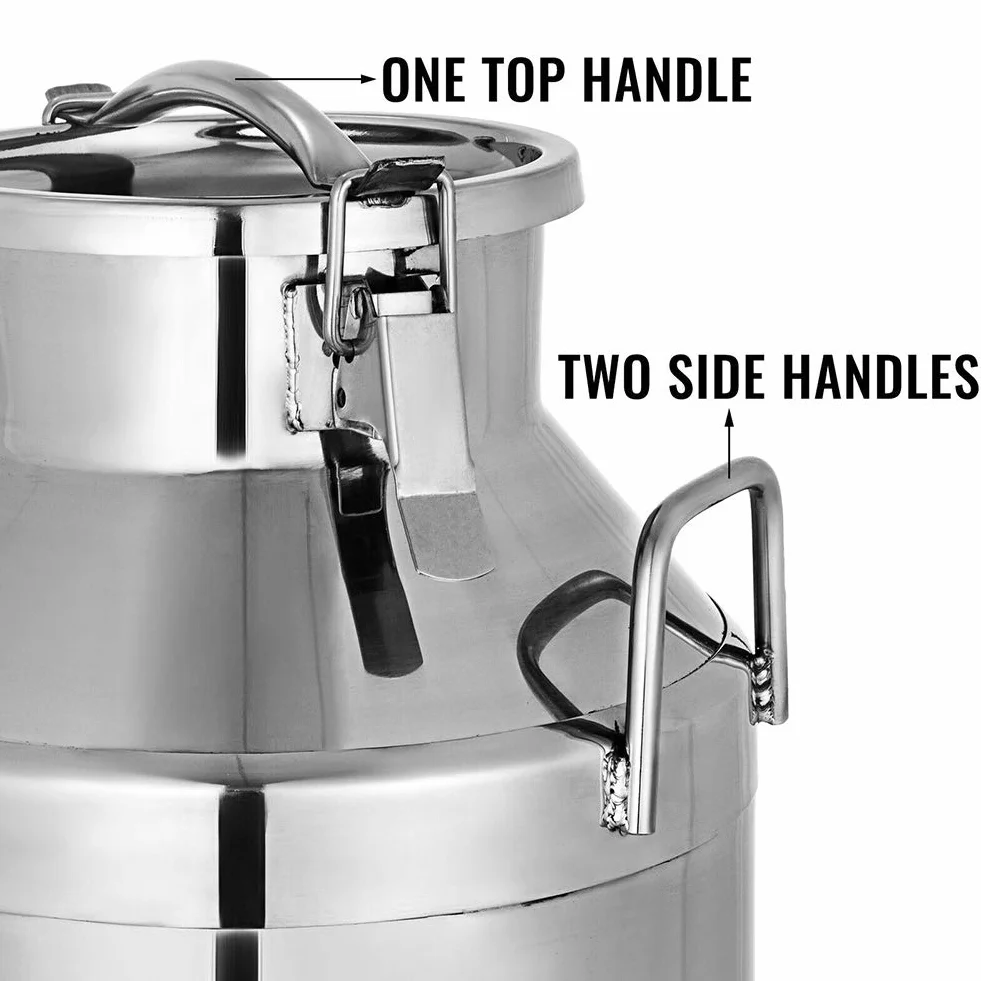 Wiadro na mleko ze stali nierdzewnej, kanister na mleko, pojemnik do przechowywania produktów mlecznych, dzbanek z hermetyczną pokrywką - srebrny, 40 l (15 l)