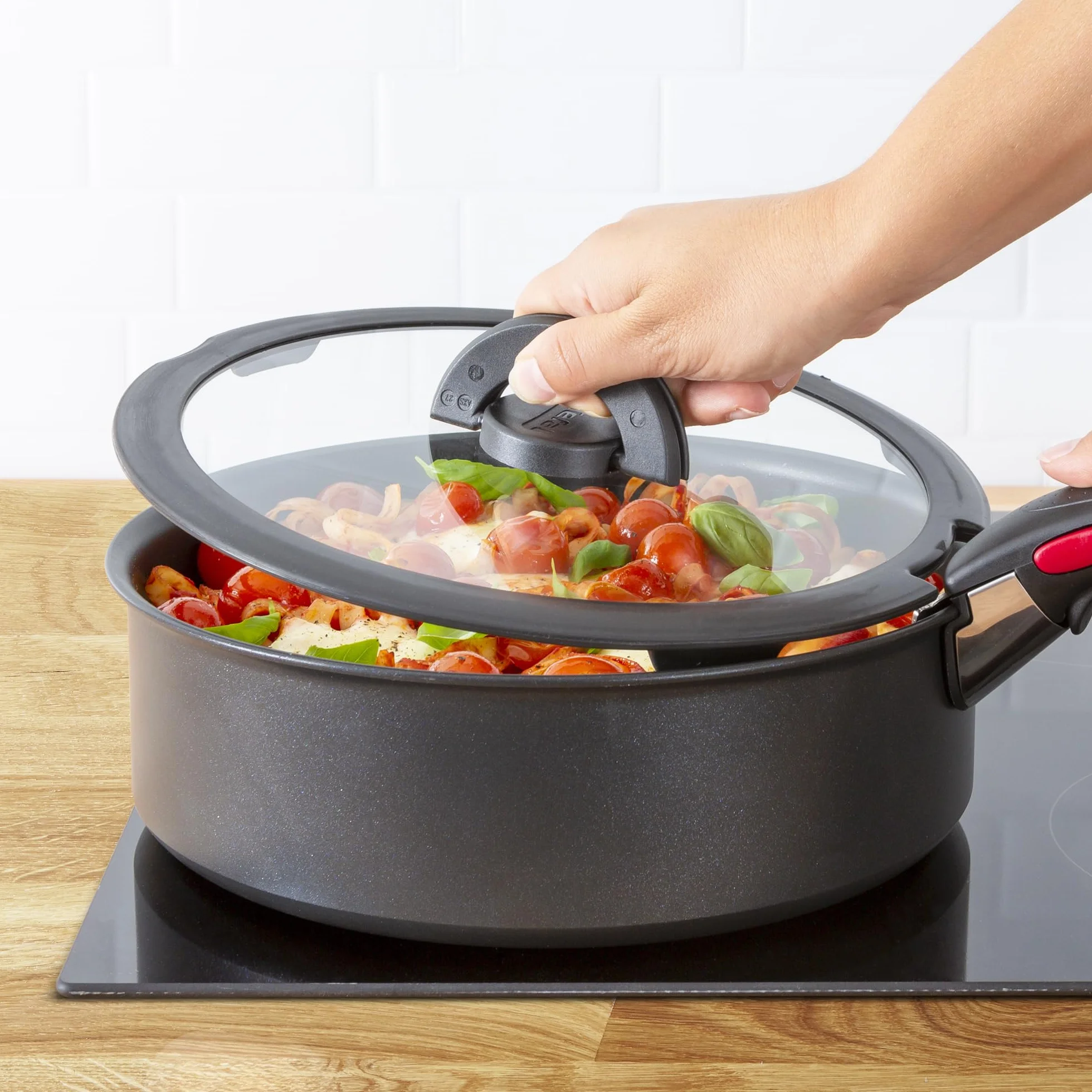Tefal Ingenio szklana pokrywka 24 cm, łatwa do przechowywania, oszczędność miejsca, składane uchwyty, szybsze nagrzewanie, nadaje się do naczyń kuchennych Ingenio, nadaje się do zmywarki, wysokiej
