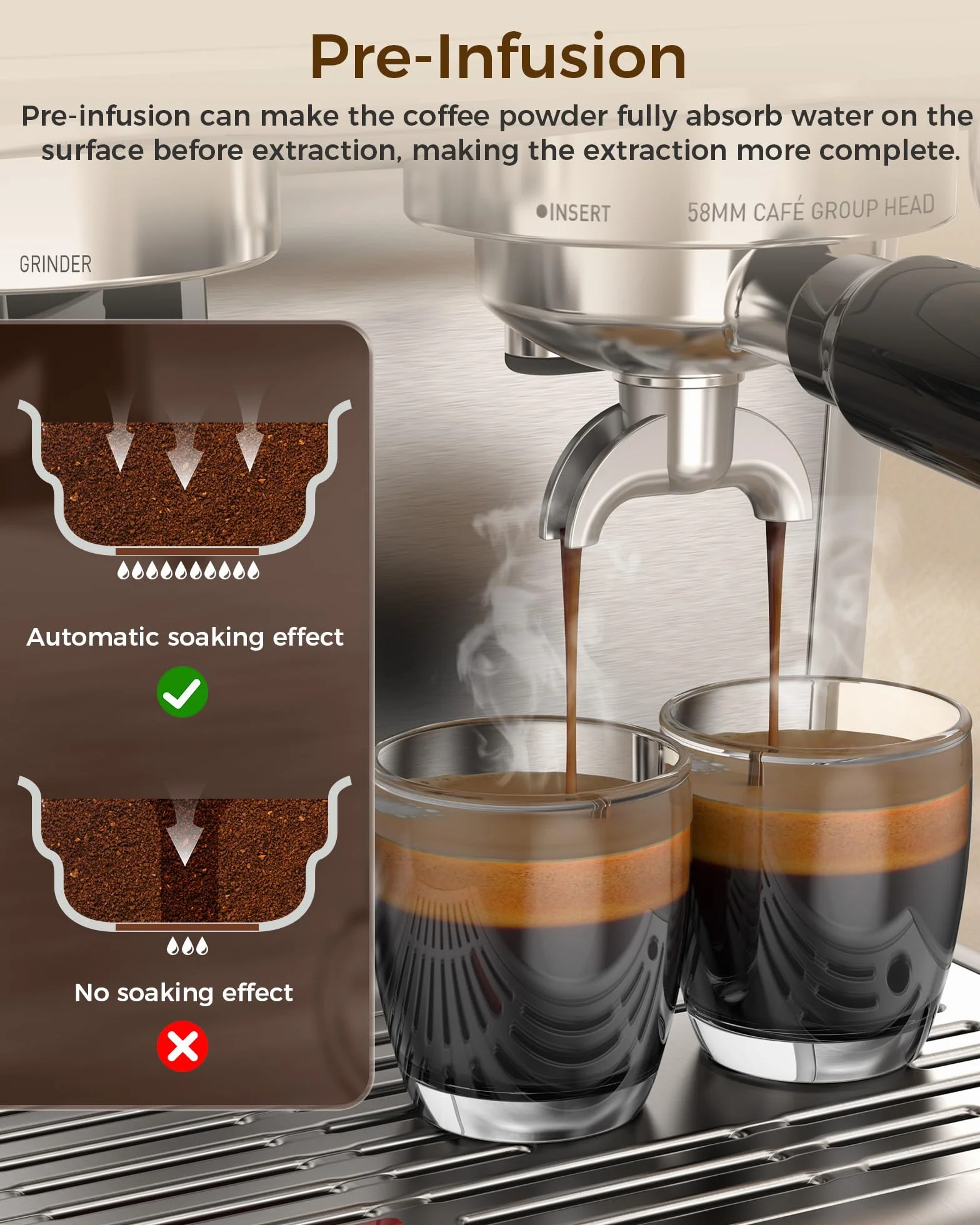 COWSAR - Ekspres do kawy z 20 prętami z młynkiem i spieniaczem do mleka, ekspresy do espresso 58 mm, ekspres do kawy ze stali nierdzewnej do cappuccino i latte, idealny do użytku
