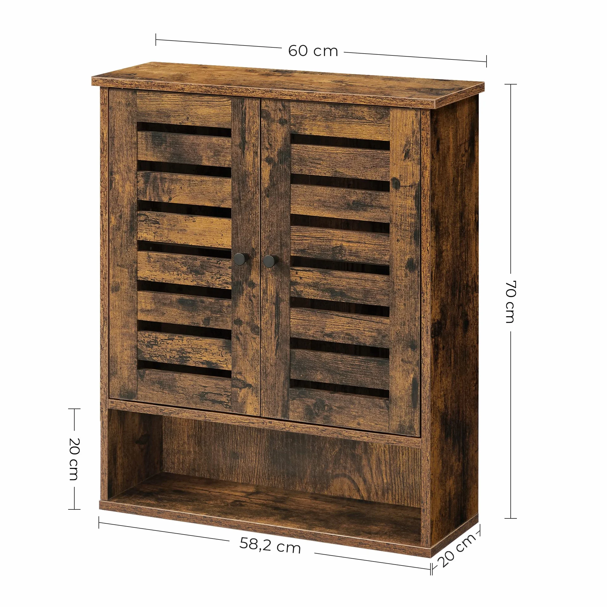 VASAGLE szafka wisząca, szafka łazienkowa, szafka wisząca, szafka do przechowywania, otwarta komora, półka z regulacją wysokości, szafka łazienkowa z 2 drzwiami, vintage brąz BBK121X01