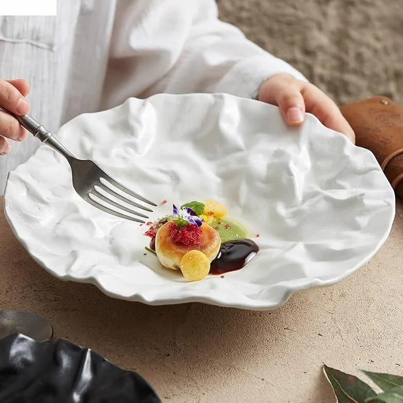 Ceramiczne talerze kreatywne marszczone tekstury zastawa stołowa na przekąski desery sałatki talerze do mięsa restauracja hotelowa talerze do mięsa 11 cali (biały)