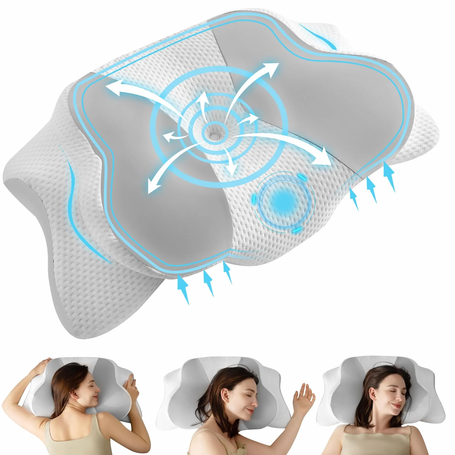 Poduszka Memory Foam Premium - Anatomiczne Wsparcie Szyi i Głowy z Wentylacją 3D, Hipoalergiczna Pianka Visco Elite dla Głębokiego Snu, Certyfikat OEKO-TEX, Pokrowiec Prany w Praniu (Szara)