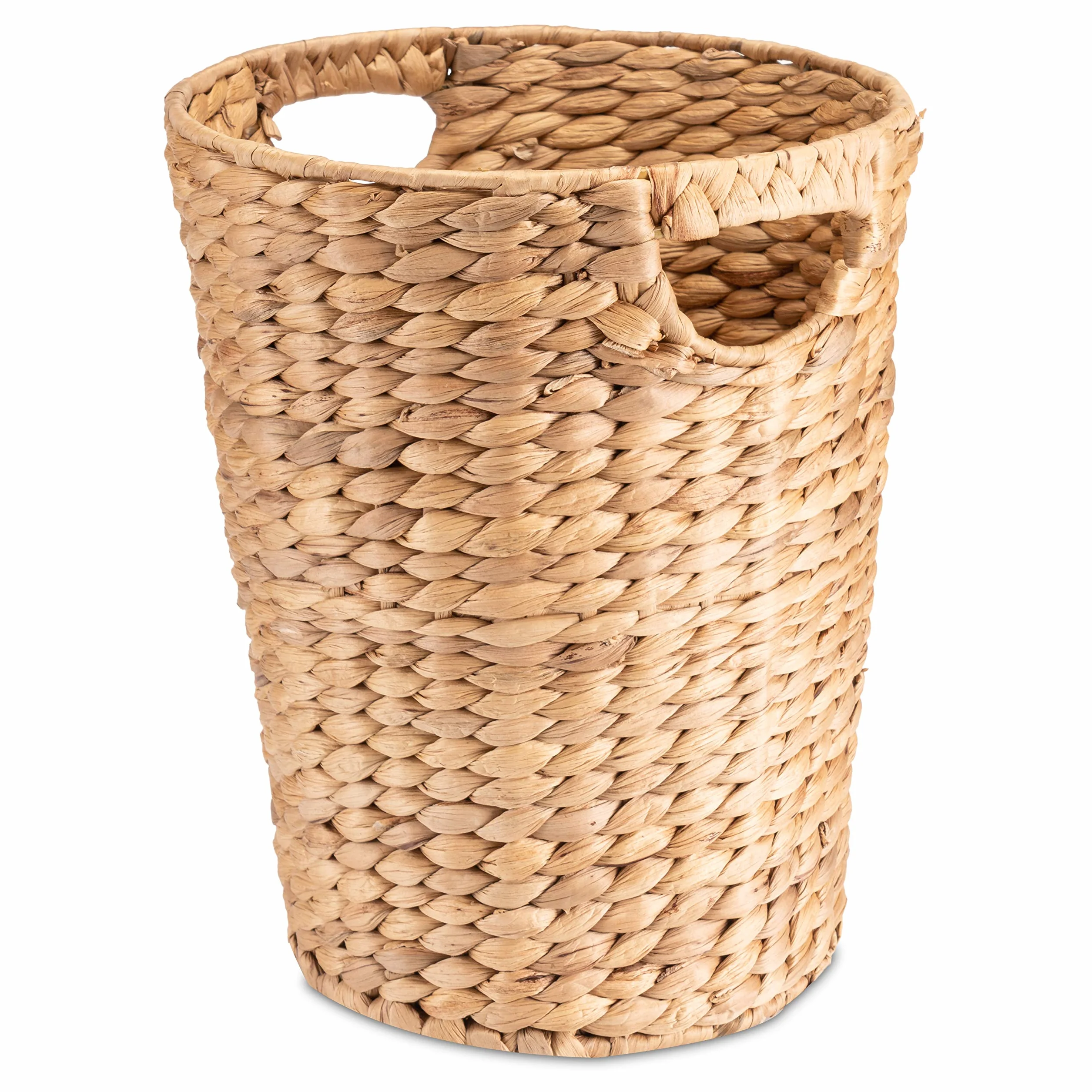 Decorasian Kosz na papier pleciony z hiacyntu wodnego – kosz na śmieci z uchwytem – średnica 25 cm u góry, 19 cm na dole, wysokość 32 cm