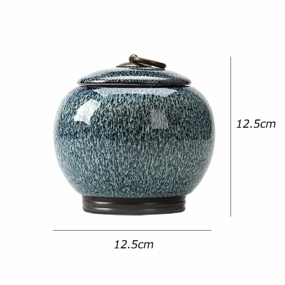 Puszka na herbatę, Pojemnik na herbatę do wymiany w piecu Ceramiczny średni pojemnik przechowywania, szczelnie zamknięty, zielony, czarny, luźny zestaw świeżych liści(Blue)