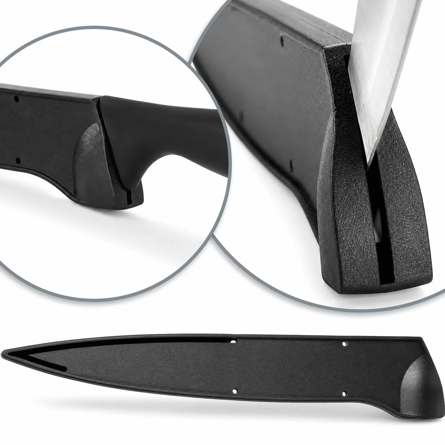 com-four® 3 nóz uniwersalny z oslona – wszechstronny nóz ze stali nierdzewnej z ostrzalka – nóz kuchenny i outdoorowy z plastikowym uchwytem (3 srebrno-czarny 31cm)