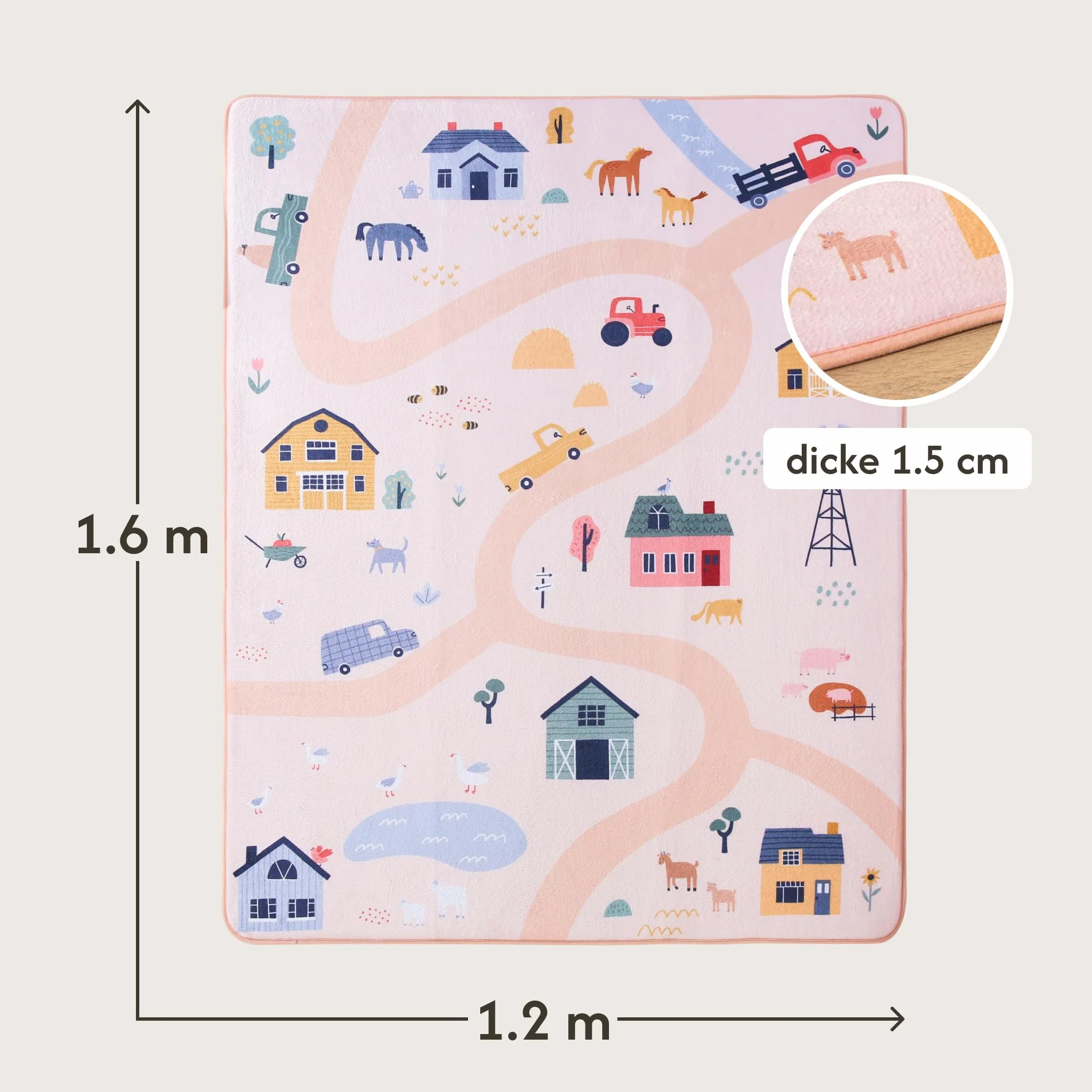 Premium Duża Koralowa Welurowa Mata do zabawy dla niemowląt 160x120x1.5cm – Wysokogatunkowa mata z pamięcią kształtu dla dzieci – Stylowa mata do zabawy na podłodze z antypoślizgowym podkładem do