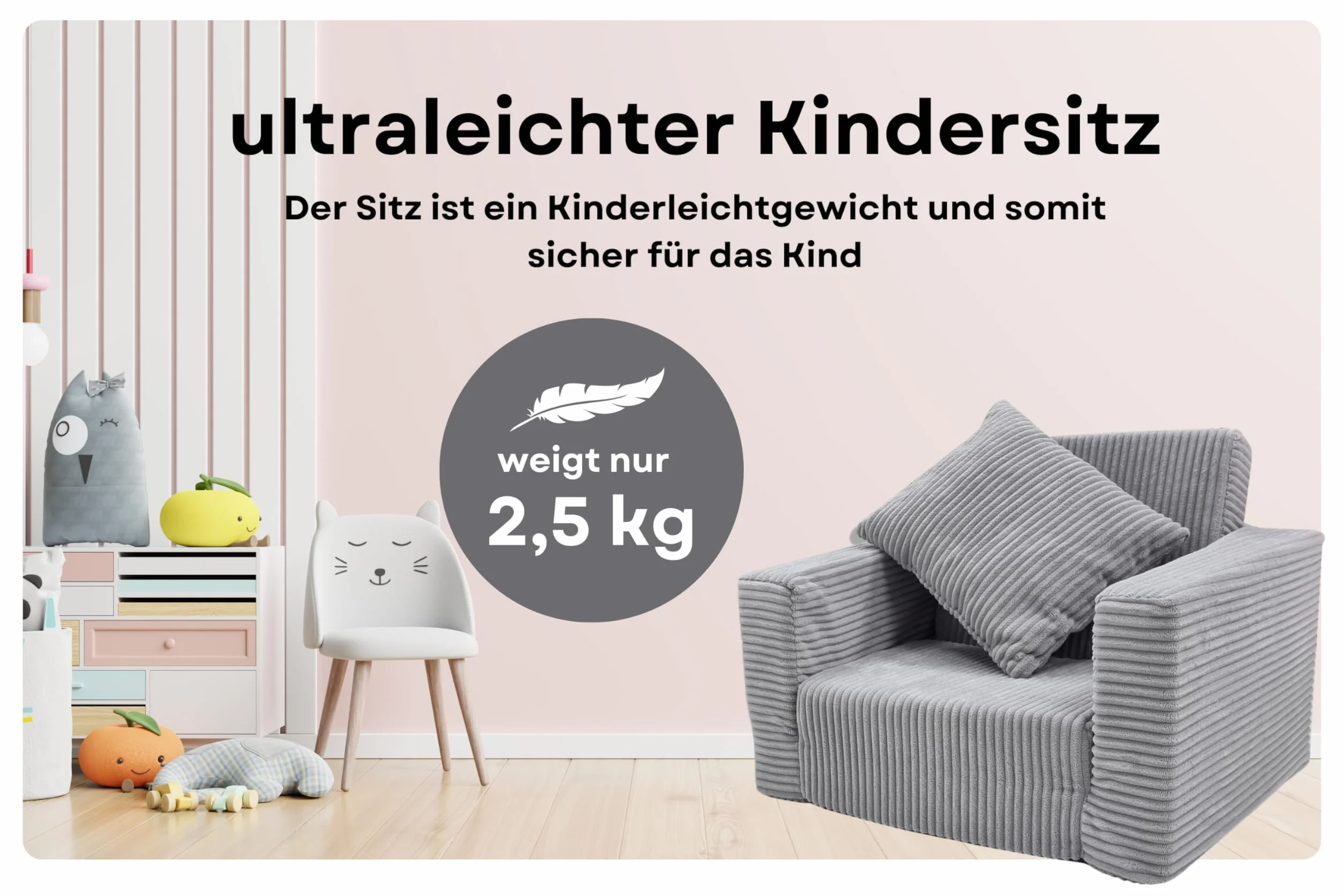 Odolplusz Krzesło składane dla dzieci, sofa, mini krzesło, krzesło dziecięce, przytulne, meble do pokoju dziecięcego, beżowe sztruks