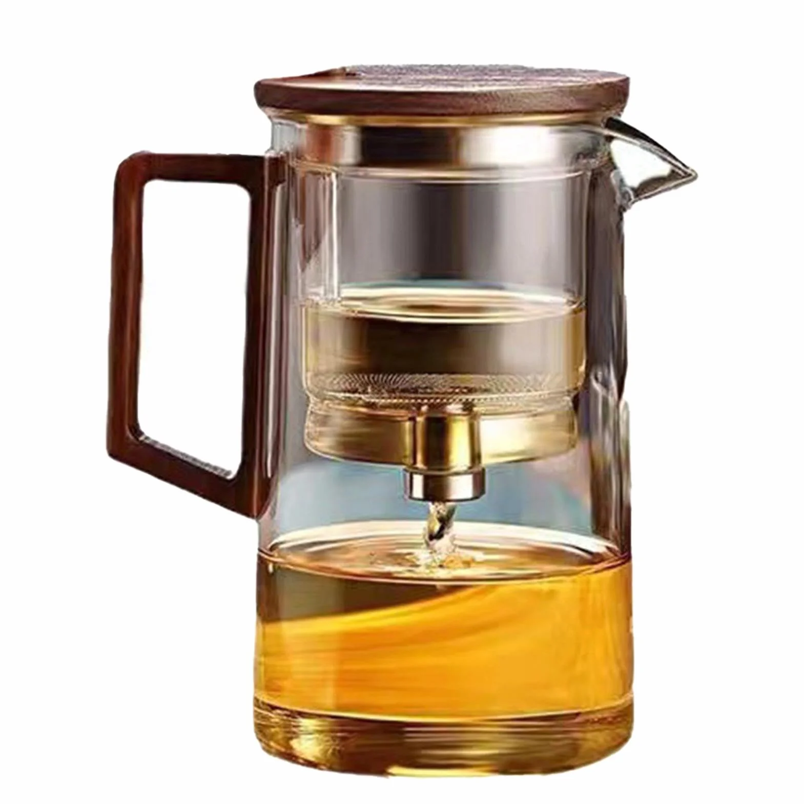 Szklany czajniczek z uchwytem, 500 ml / 750 ml, szklany czajnik do herbaty z sitkiem, ergonomiczny, przezroczysty, z drewnianym uchwytem, zmywarka, magiczny czajniczek do herbaty sypkiej