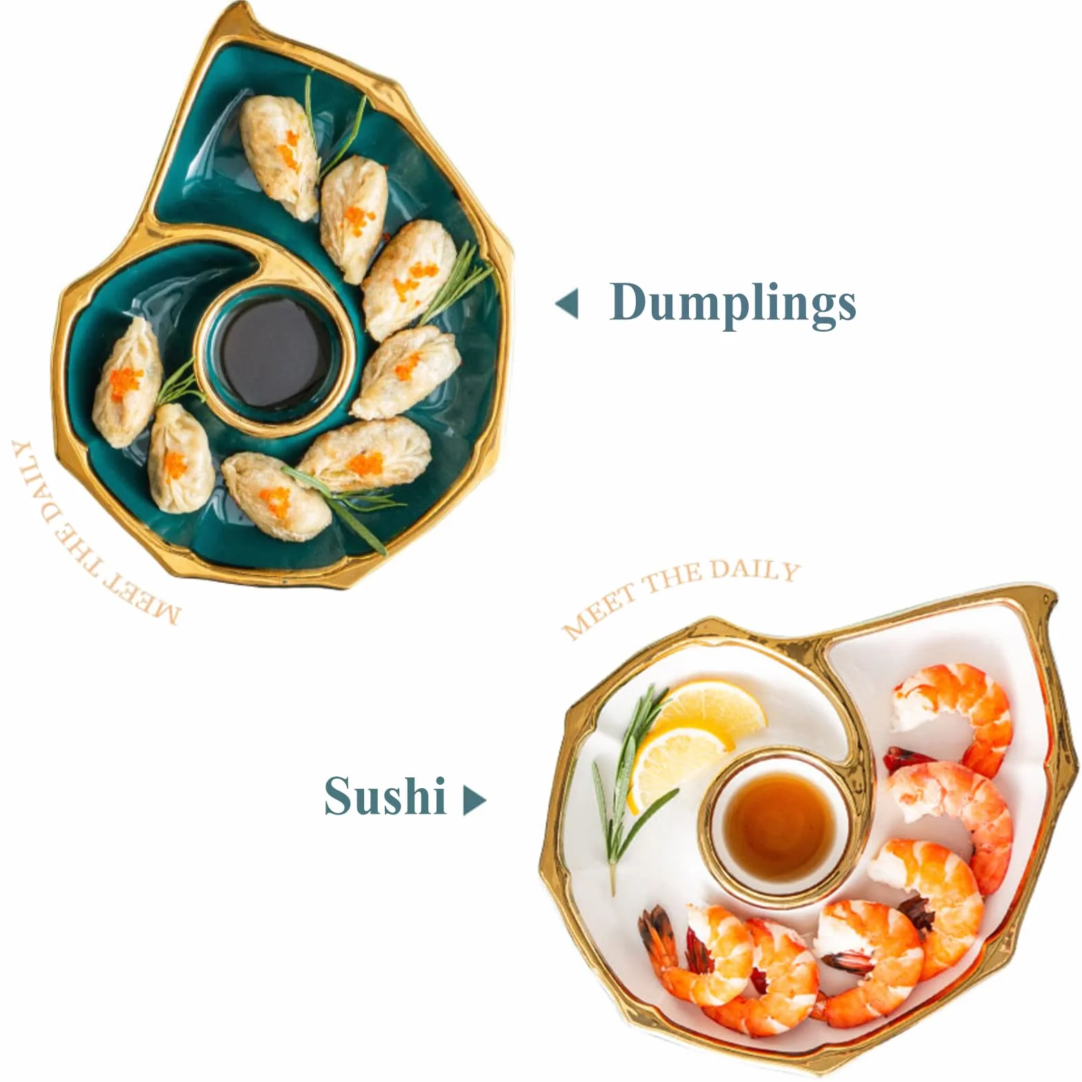 Zestaw talerzy do sushi, ceramiczne naczynia do sushi, tace do sushi i sashimi w kształcie muszli, naczynia na pierożki, talerze do serwowania przekąsek, na które mo,